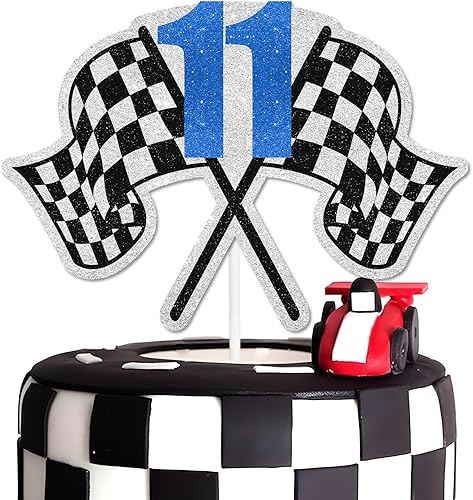 Miniatura 11 de Decoración para pastel de carreras de 2º cumpleaños, bandera a cuadros, rápido, decoración de automóvil, fiesta de cumpleaños para niños y niñas