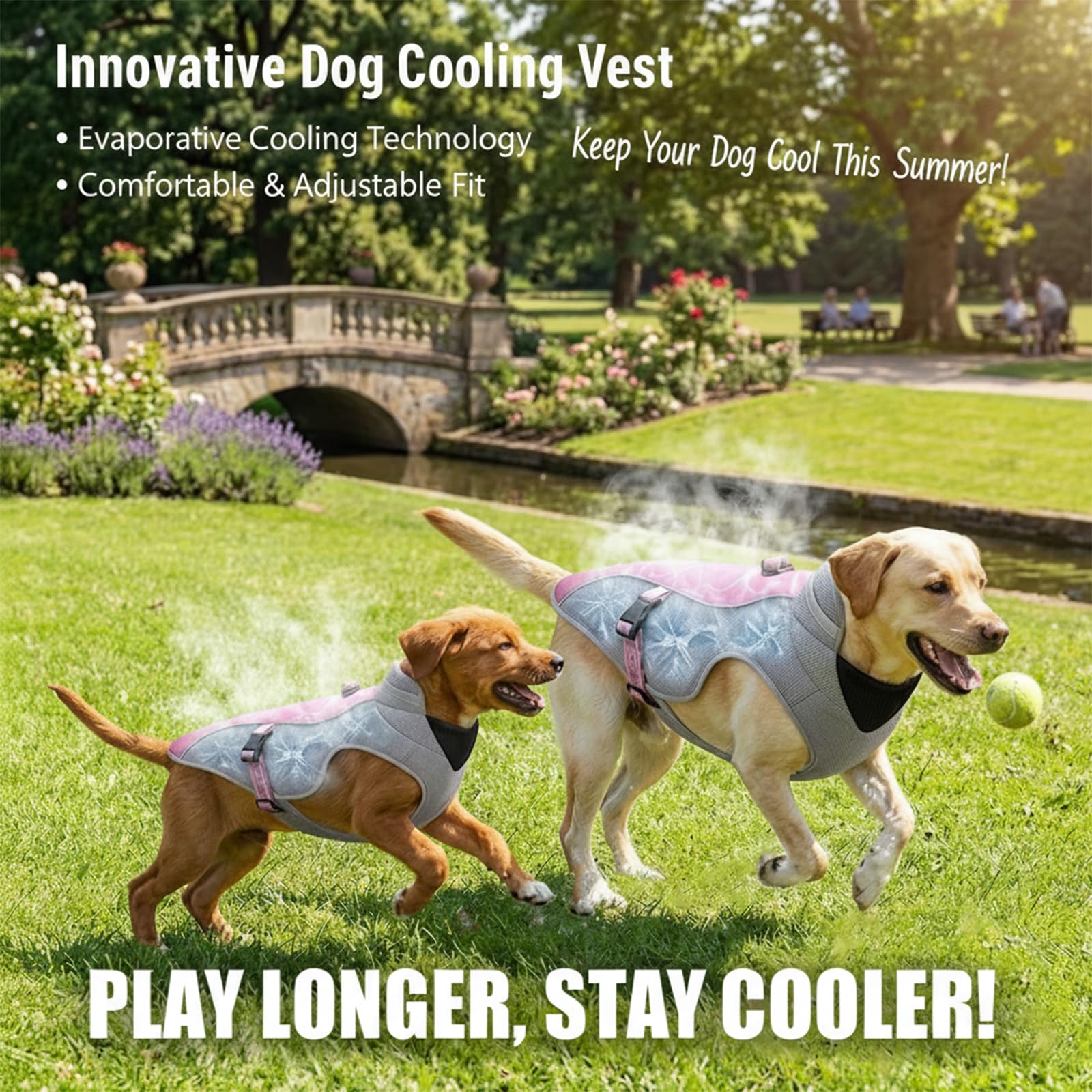Chaleco Refrescante para Perro con Arnés D-Snap, Protección Solar - Tiras Reflectantes, Correas Ajustables, Malla Transpirable - Abrigo Deportivo Refrescante para Perros Pequeños Medianos Grandes