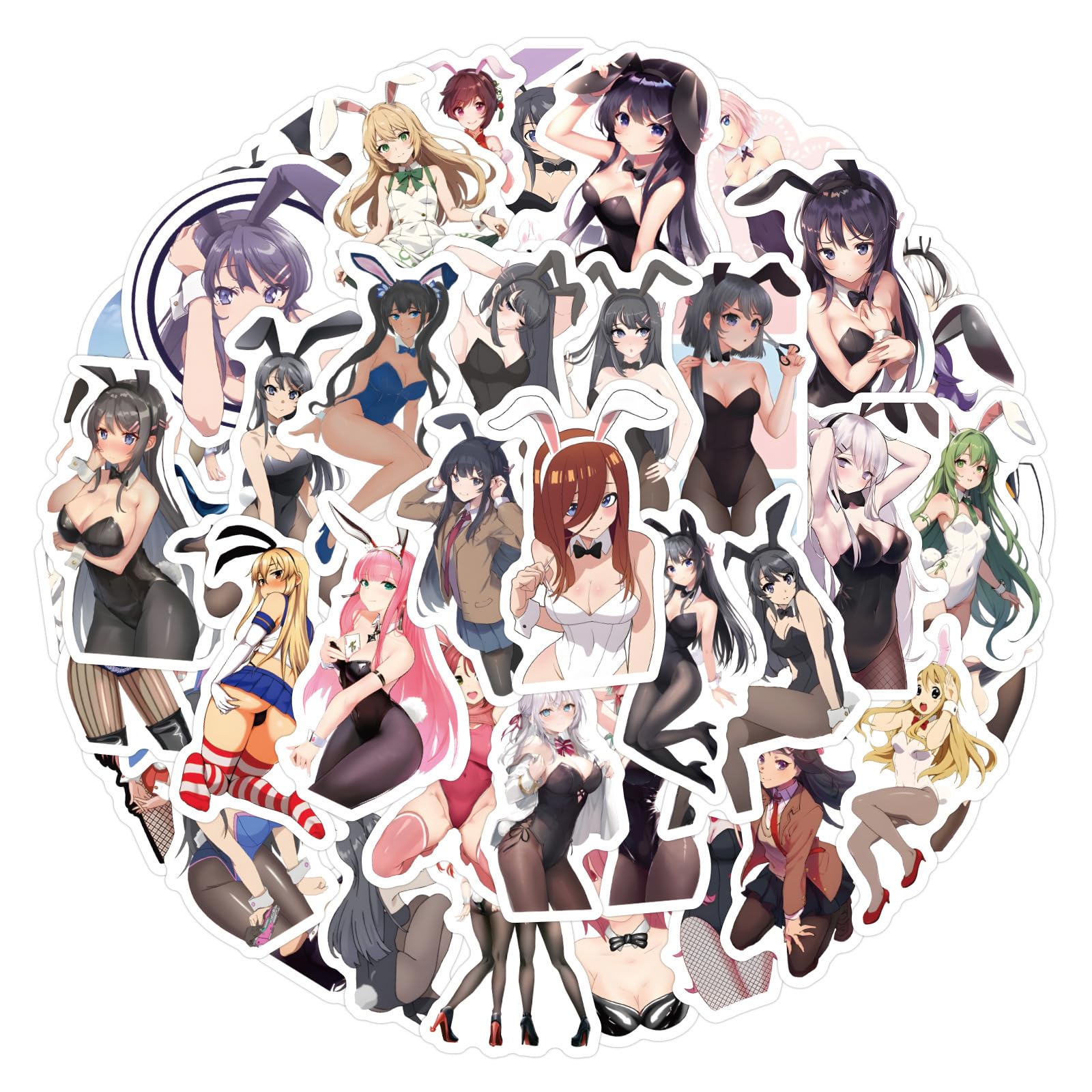 60PCS Anime Bunny Girls Stickers for Adult Cartoon Sexy Girl for Skateboard Laptop Water Bottles Car Phone Bicycle Motorcycle Travel Case Bumper Notebook Helmet Vinyl Stickers
