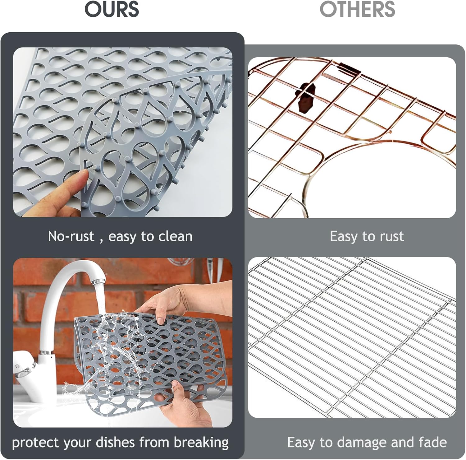 Silicone Kitchen Sink Mat-Delironexu 13.58'' x 11.6'' Silicone Mat for Bottom of Stainless Steel Kitchen Sink, Gray Non-slip & Heat Resistant Liner, Protects from Scratches and Damage