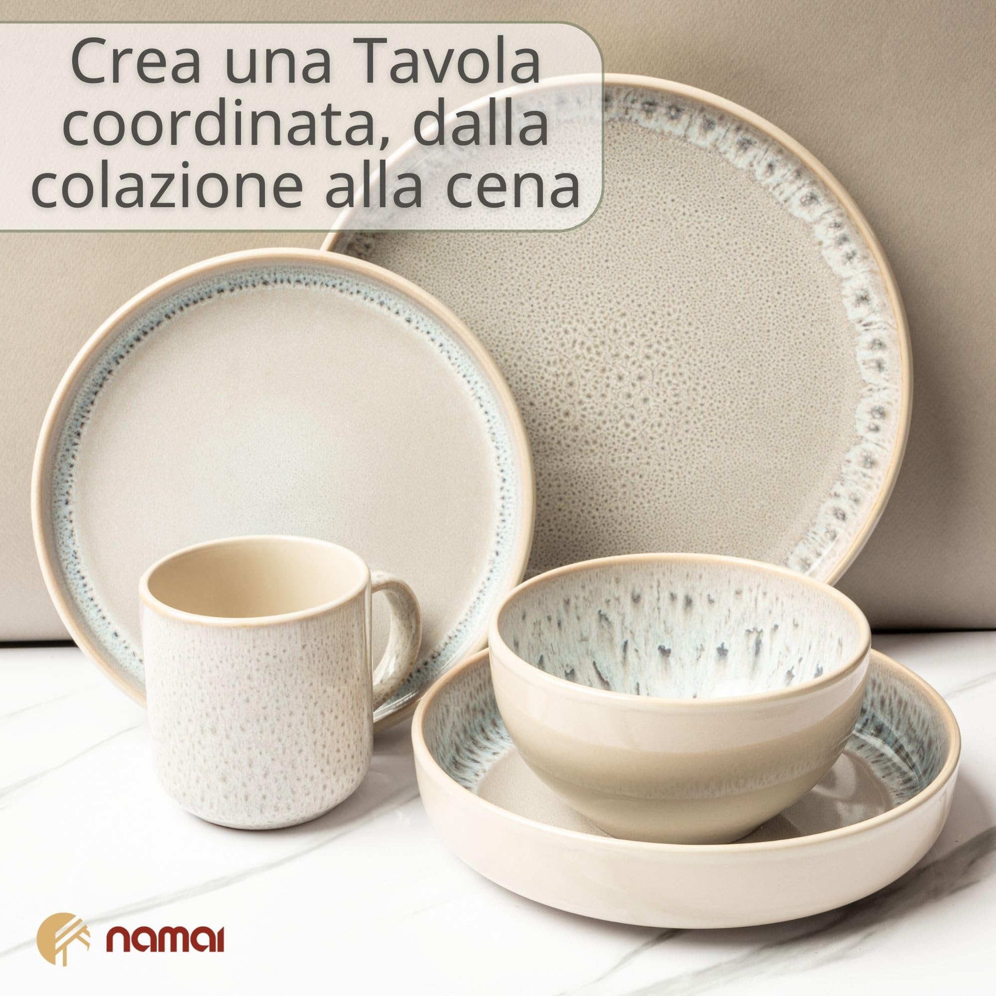 NAMAI - Set 6 Tazze Colazione - 350 ML - Porcellana - Adatte in Lavastoviglie e Microonde - Tazze Cappuccino (6 Mug)