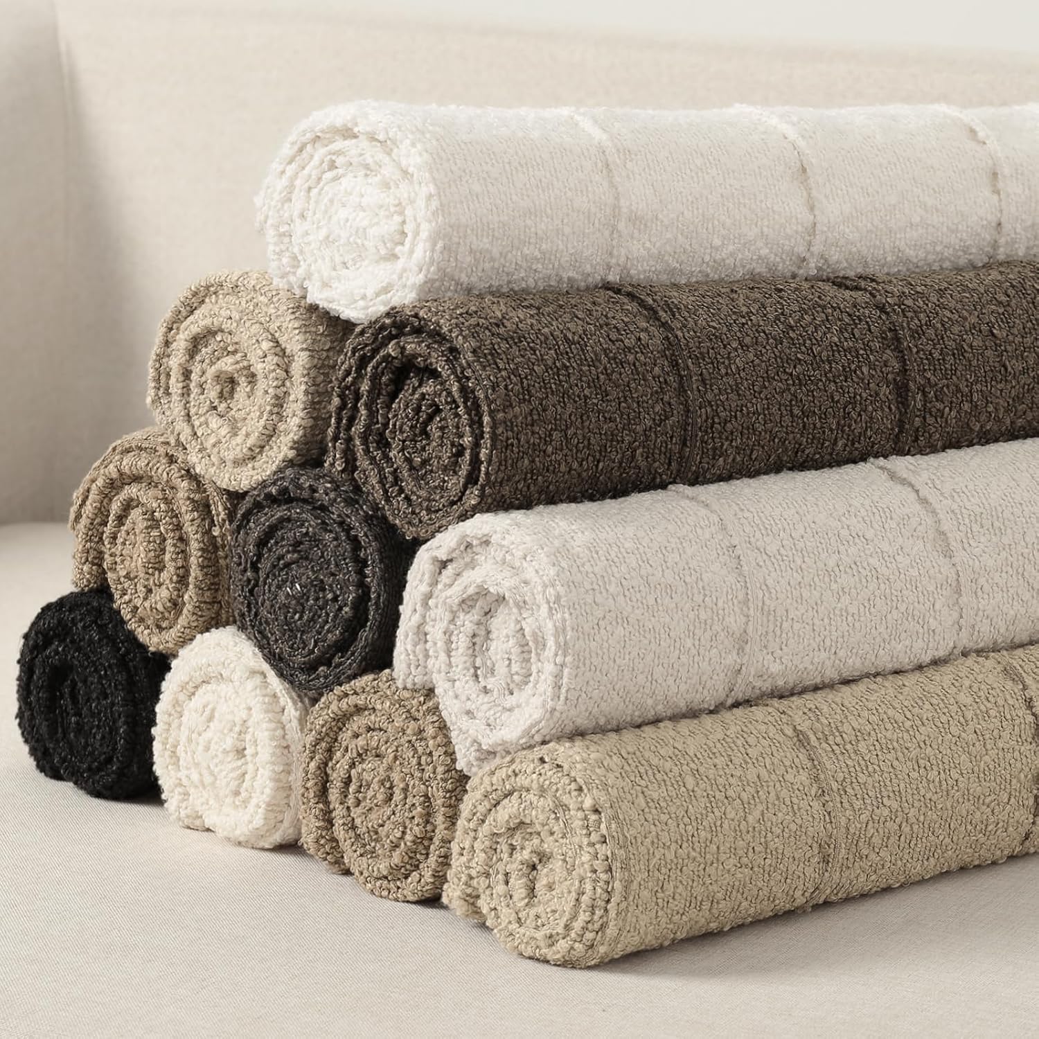 YCOLL Textured Boucle Throw Pillow Covers 24x24 Pack of 2 - Soft Neutral Striped Cushion Covers, Cozy Accent Decorative Pillow Covers for Couch, Sofa, Bed, Living Room (Oatmeal)