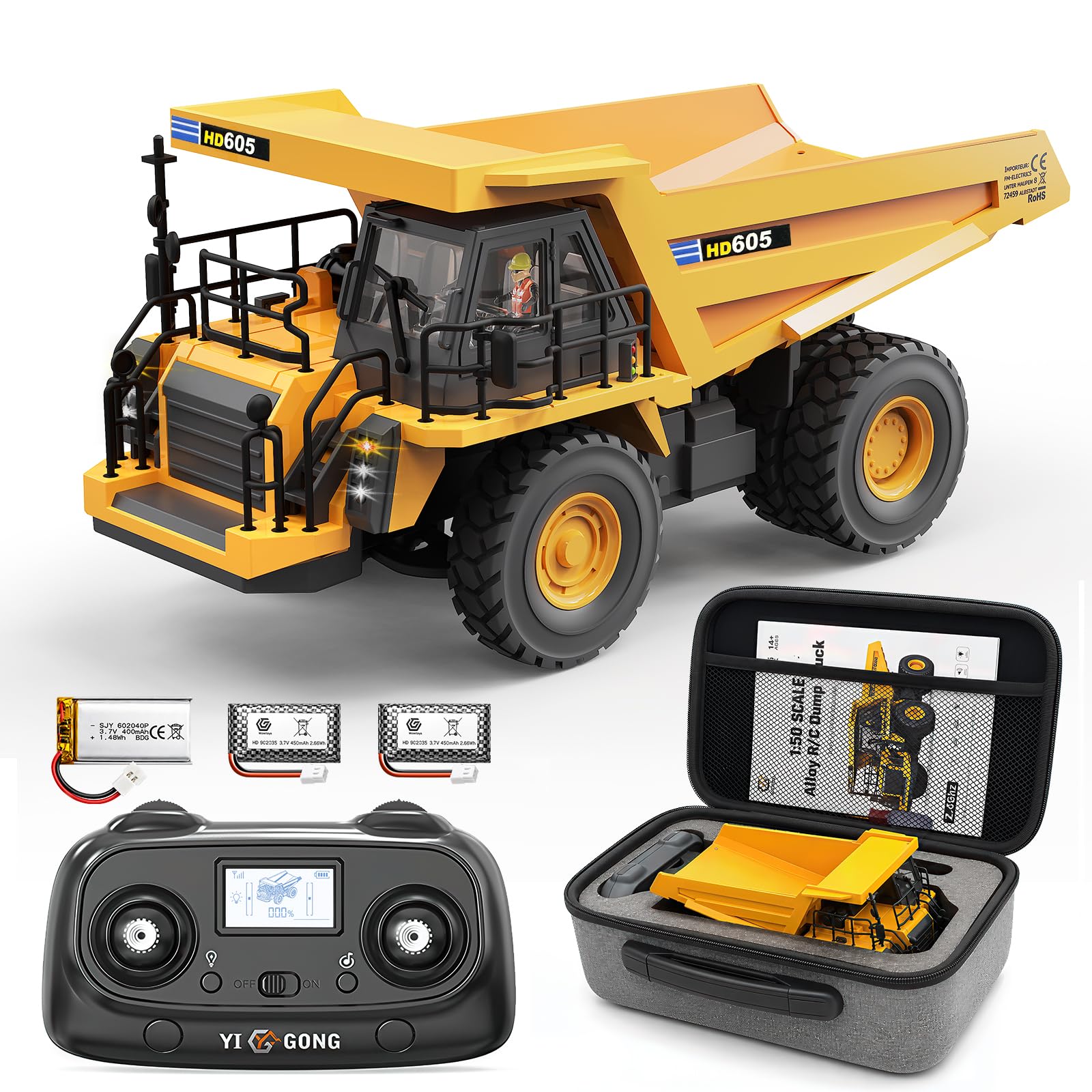 Dumper RC 1:50, Camion Telecomandato con Vite, Cassone Metallo, 2,4 GHz