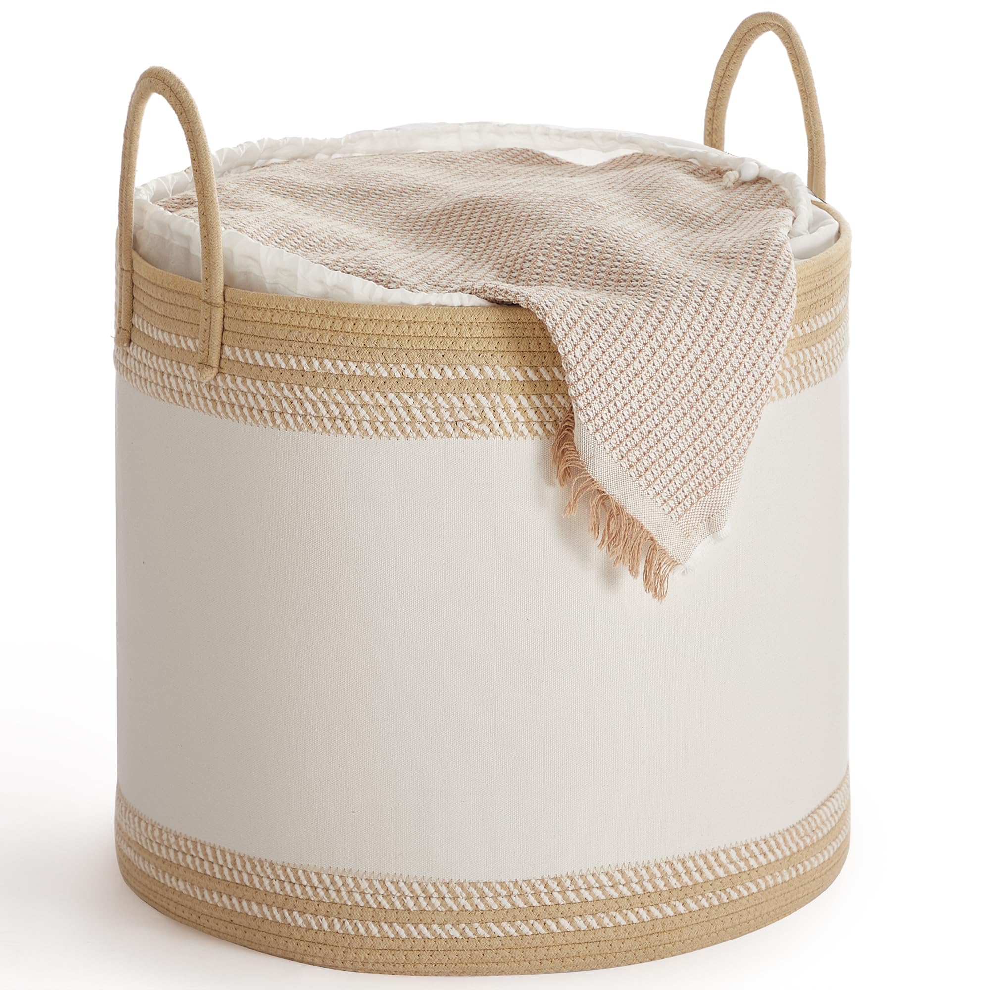 SONGMICS 90L Laundry Hamper with Lid & Handles – Tan