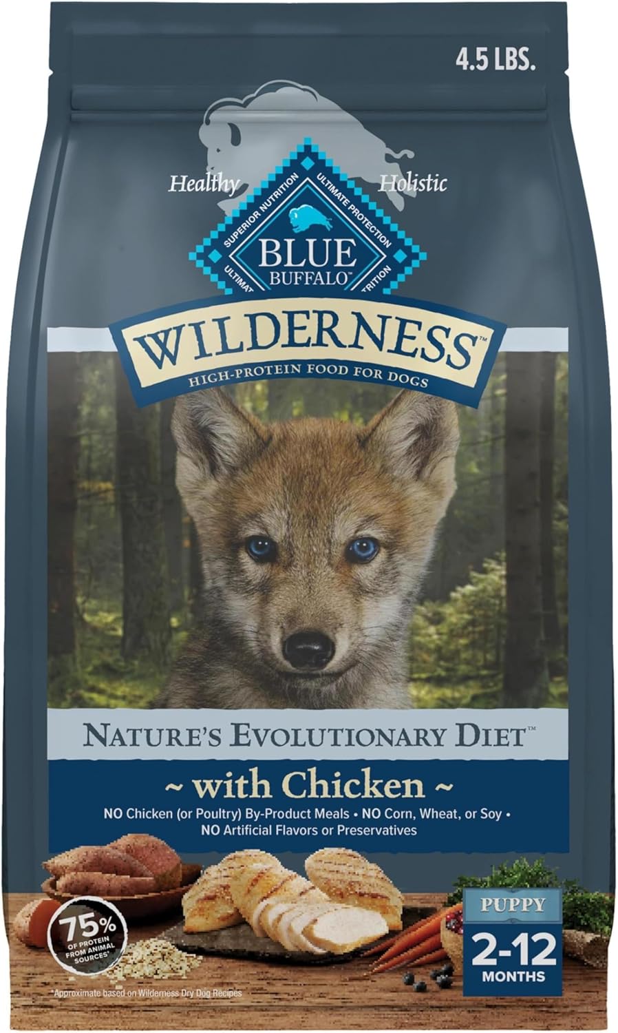 Blue Buffalo Wilderness High-Protein Natural Dry Food for Puppies, Chicken Recipe, 4.5-lb. Bag