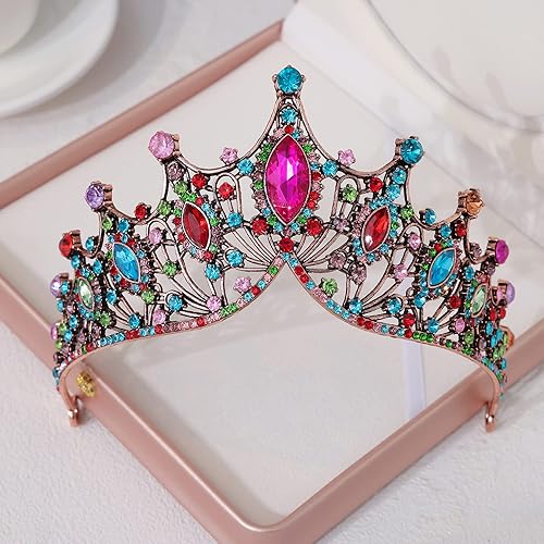 Vista 5 de Kamirola Corona de reina barroca, corona nupcial de diamantes de imitación y tiaras diadema de cristal para cumpleaños, graduación, concurso