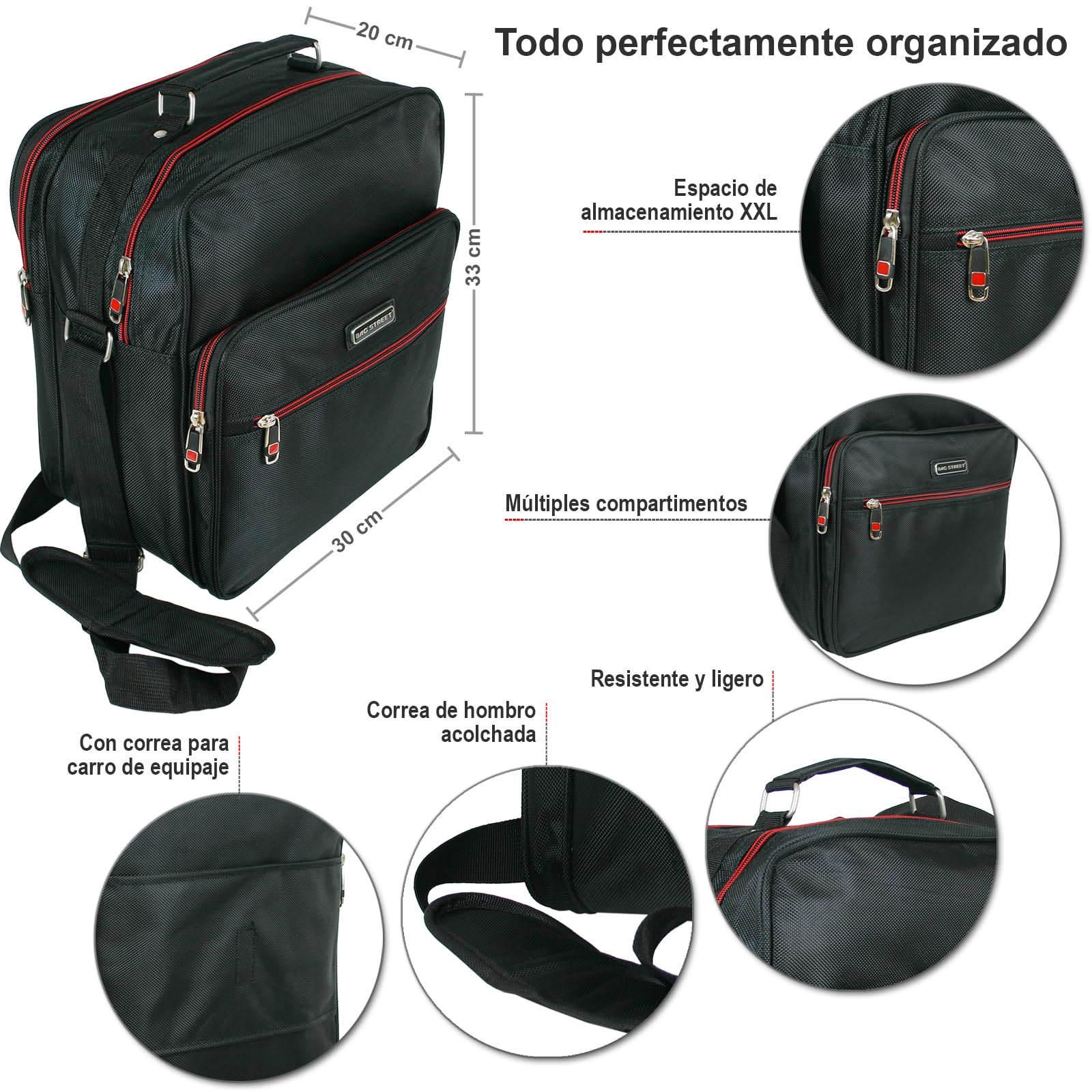 BAG STREET - Bolso de trabajo para hombre, color negro