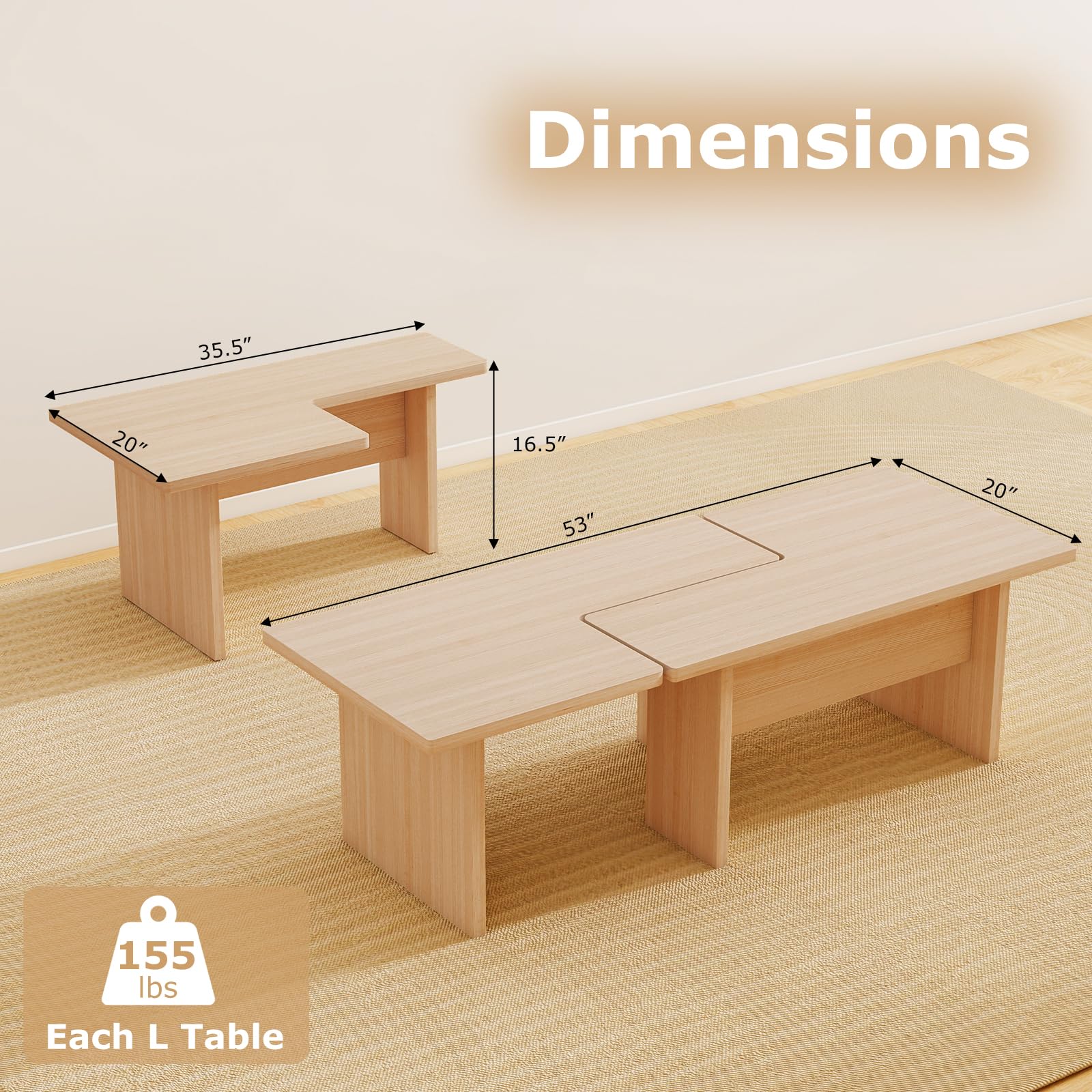 Amazon.com: Giantex L-Shaped Coffee Table Set of 2, Modular
