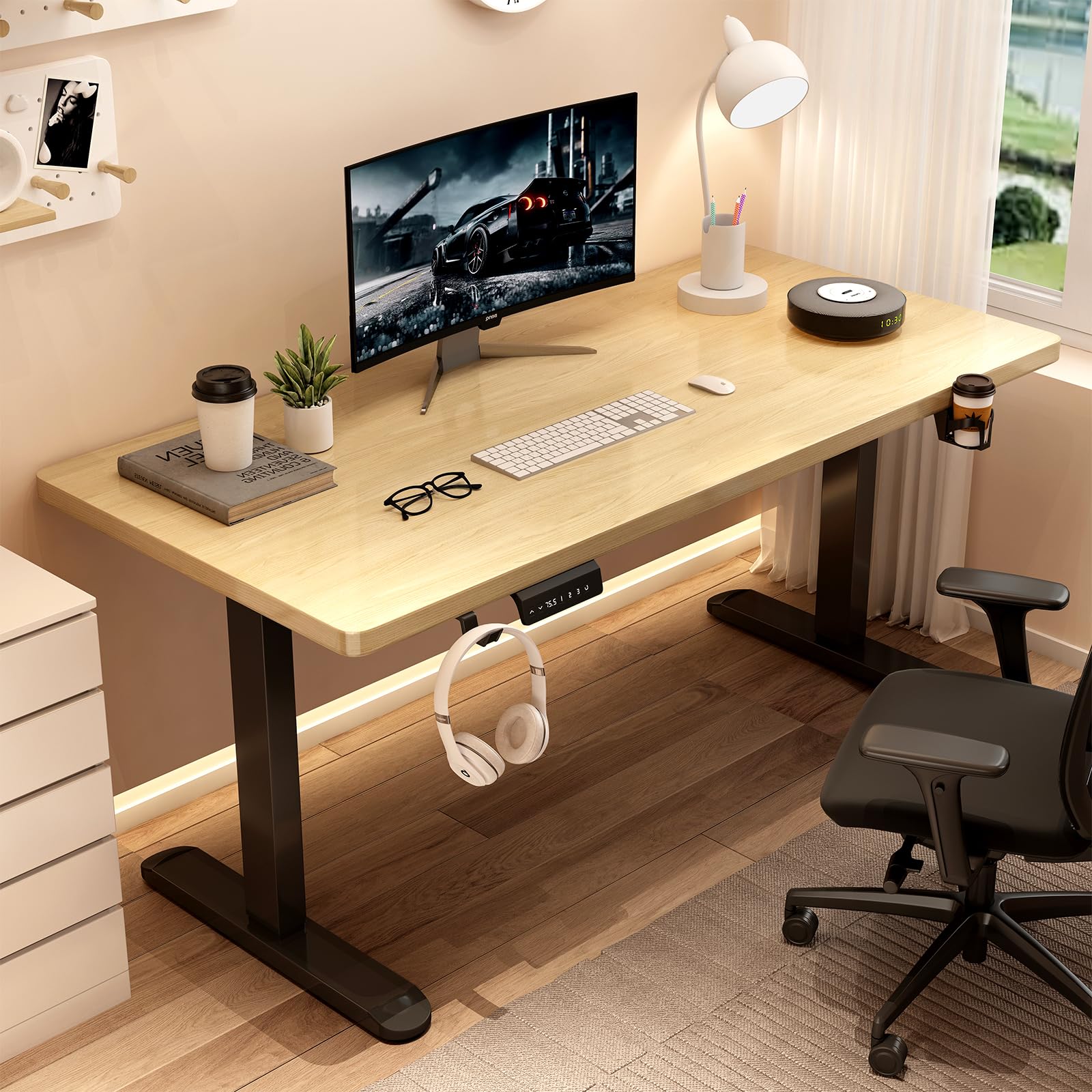 Marco de Escritorio Elevable Eléctrico Ajustable en Altura, con 2 Potentes Motores, Mesa Elevable con Panel Inteligente de 3 Memorias, Soporte hasta 200KG,Negro