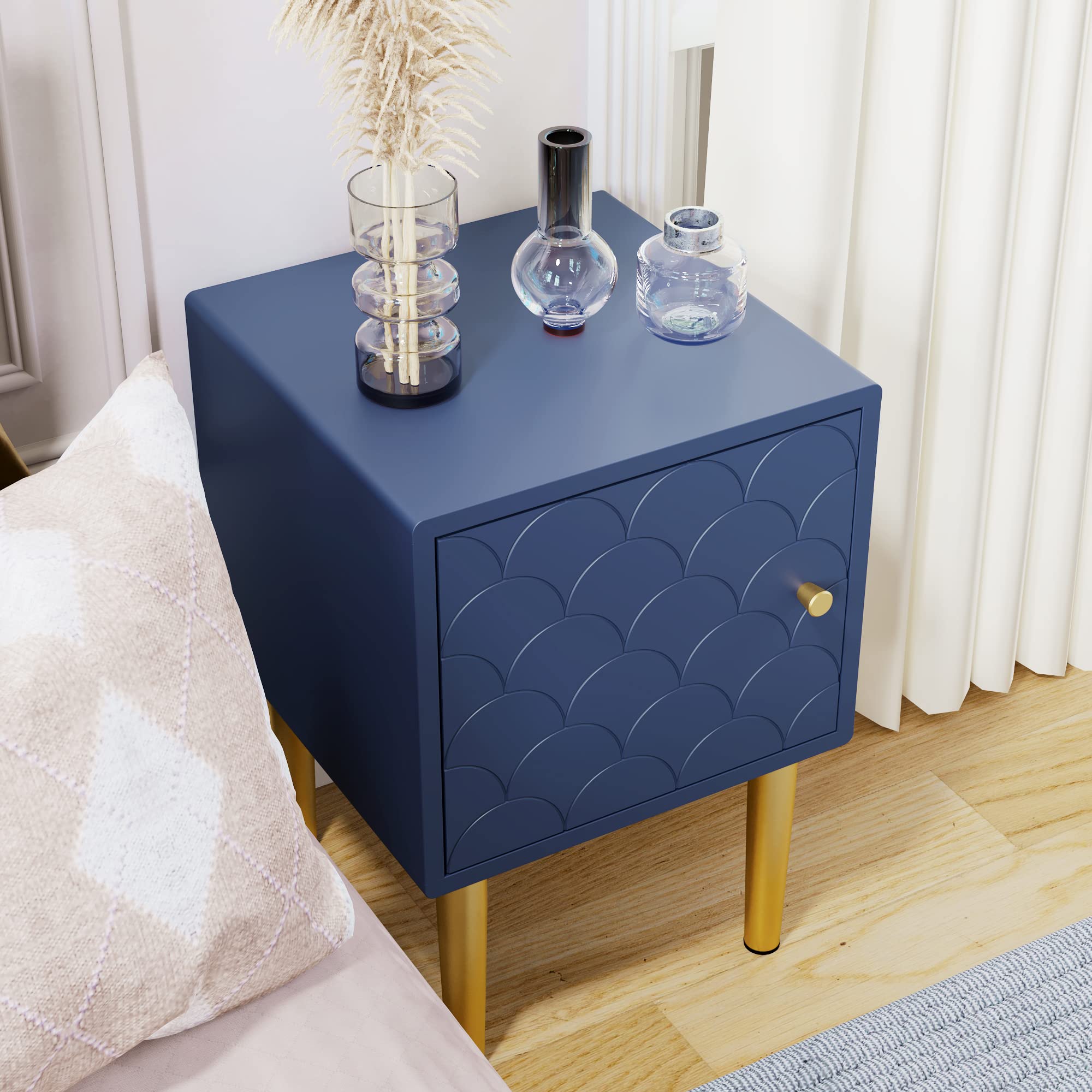 KAZZIO Juego de 2 mesitas de noche, mesitas de noche, mesitas auxiliares, color azul marino, mesa de sofá adecuada para cualquier cama y dormitorio (mesita de noche, 2)