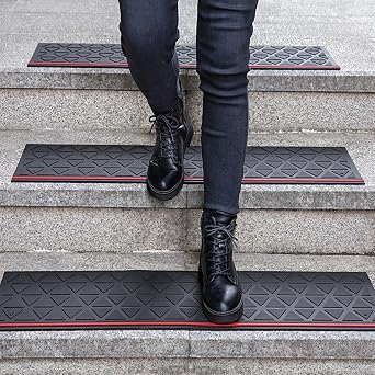 Spurtar Rubber Stair Treads 35" x 10", 3 Pack Outdoor Stair Treads, Black | Non-Slip, Outdoor, For Wooden Steps, For Concrete Marble Tile Metal Steps, For Garage, Patio