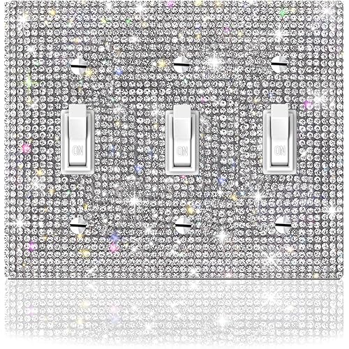 1 PC Shiny Silver Rhinestones Wall Plate Cover Switch Plate Cover Light Switch Cover Switch Cover Decorative 3 Gang Toggle Outlet Covers Bling Switch Cover