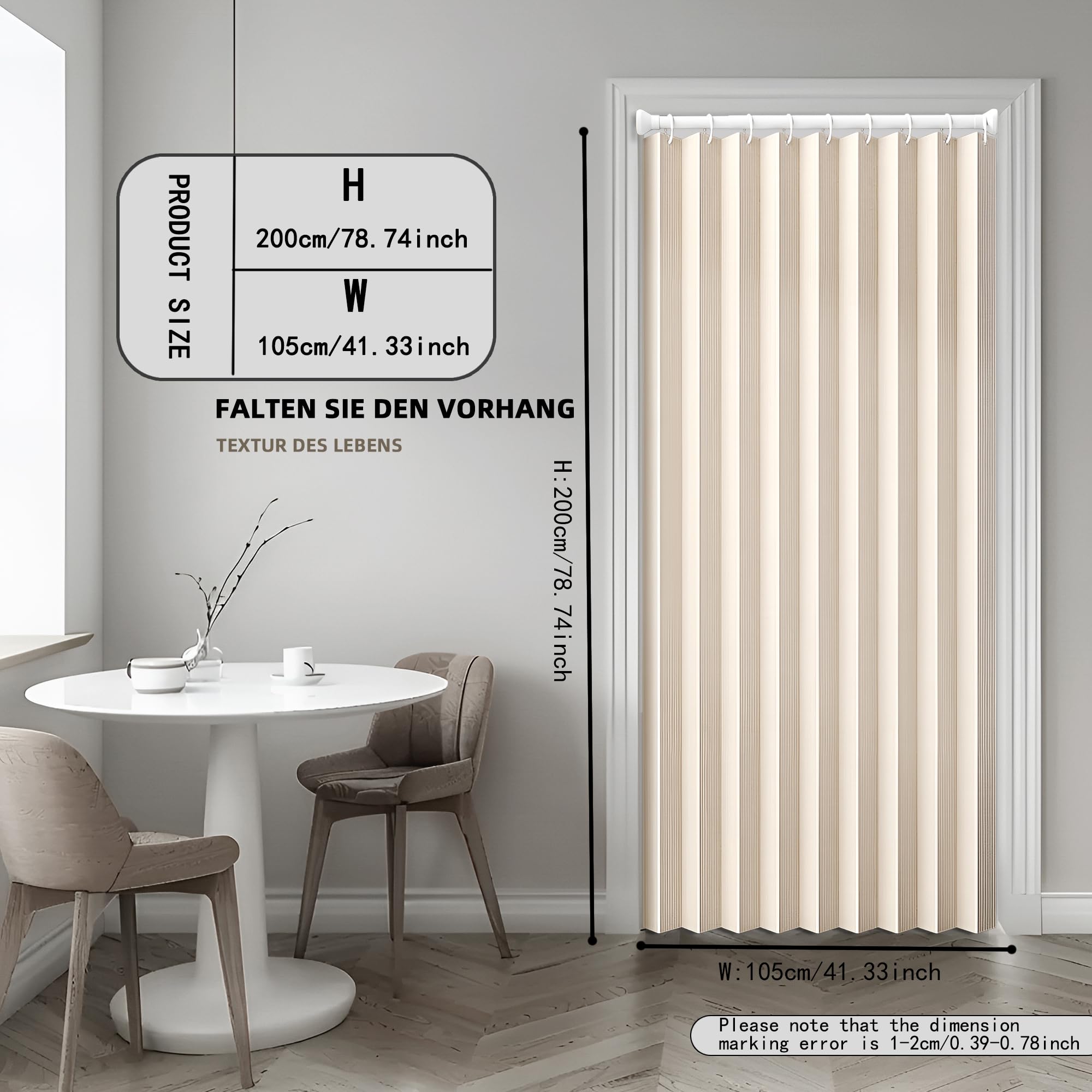 Tenda magnetica per porta con oscuramento, divisorio pieghevole per bagno/camera da letto/soggiorno, design a fisarmonica (color crema)