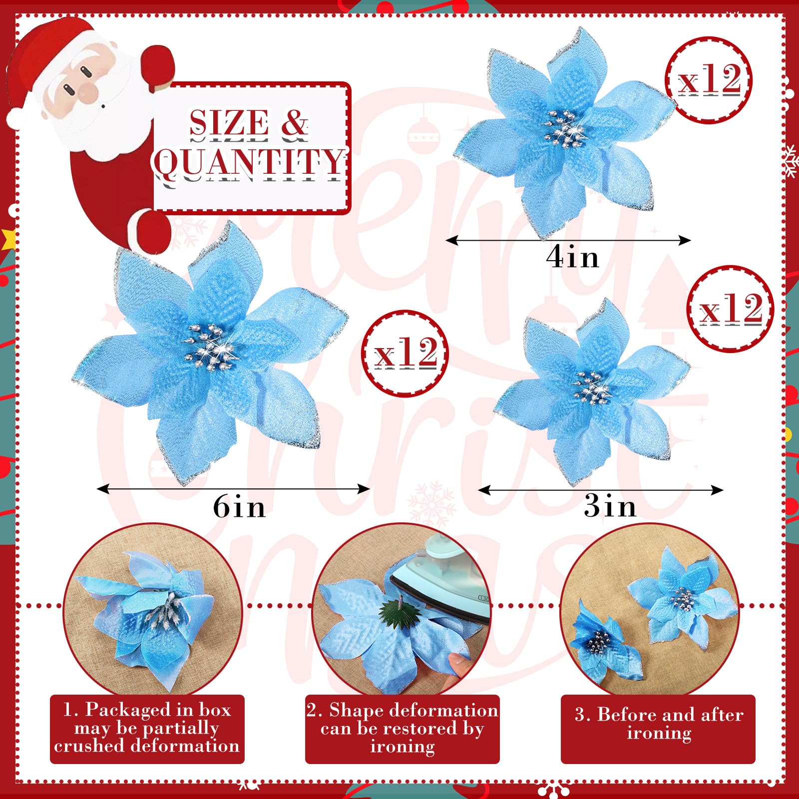 36 Fiori Stella Di Natale Glitterati - Decorazioni Natalizie Con