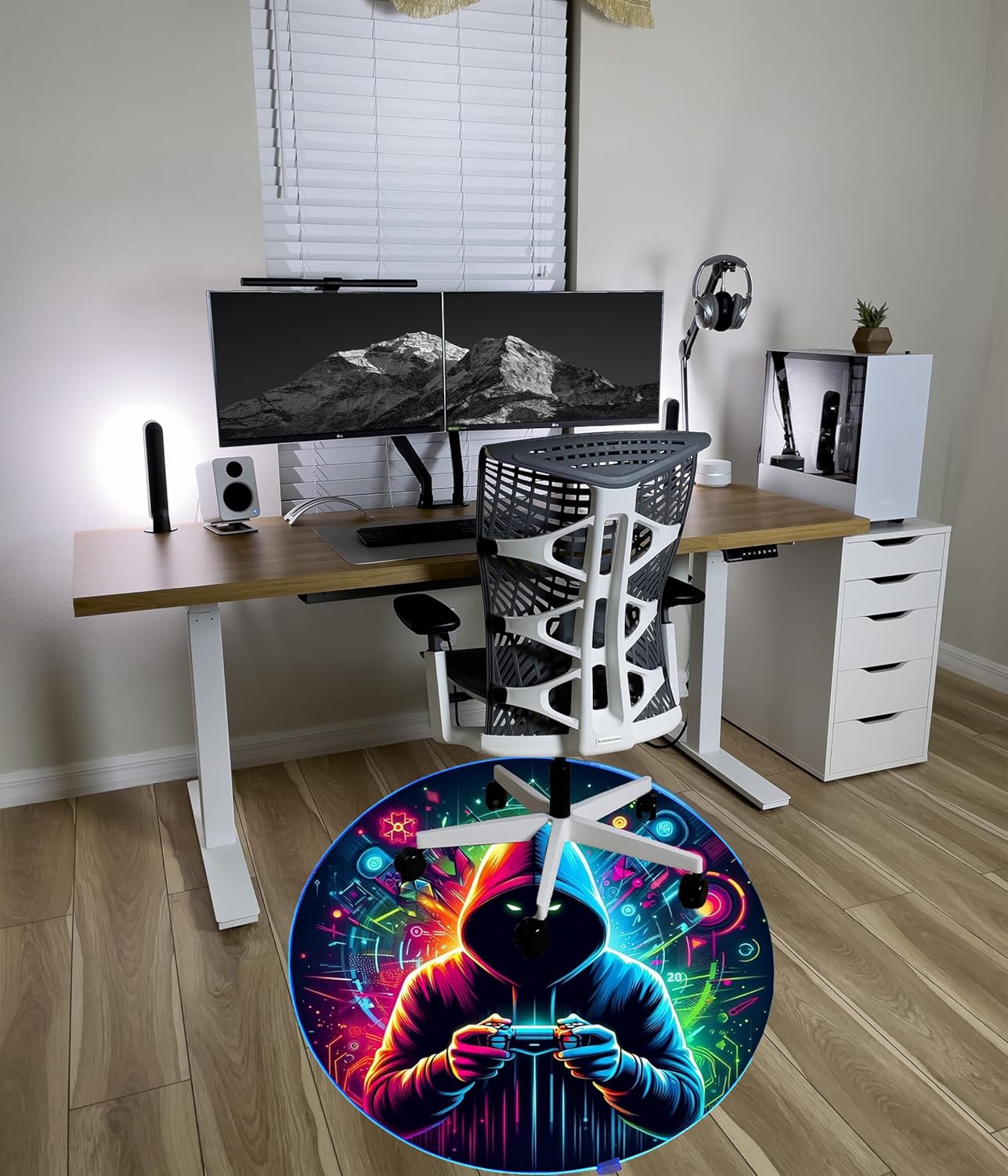 Gaming Chair Mat for Hardwood Floor Circle RGB Gaming Lights (Gamer 47”) - Noise Cancelling, Anti-Slip Gamer Floor Mat – Scratch Resistant Computer Gaming Mat for Chair – Office Chair Mat
