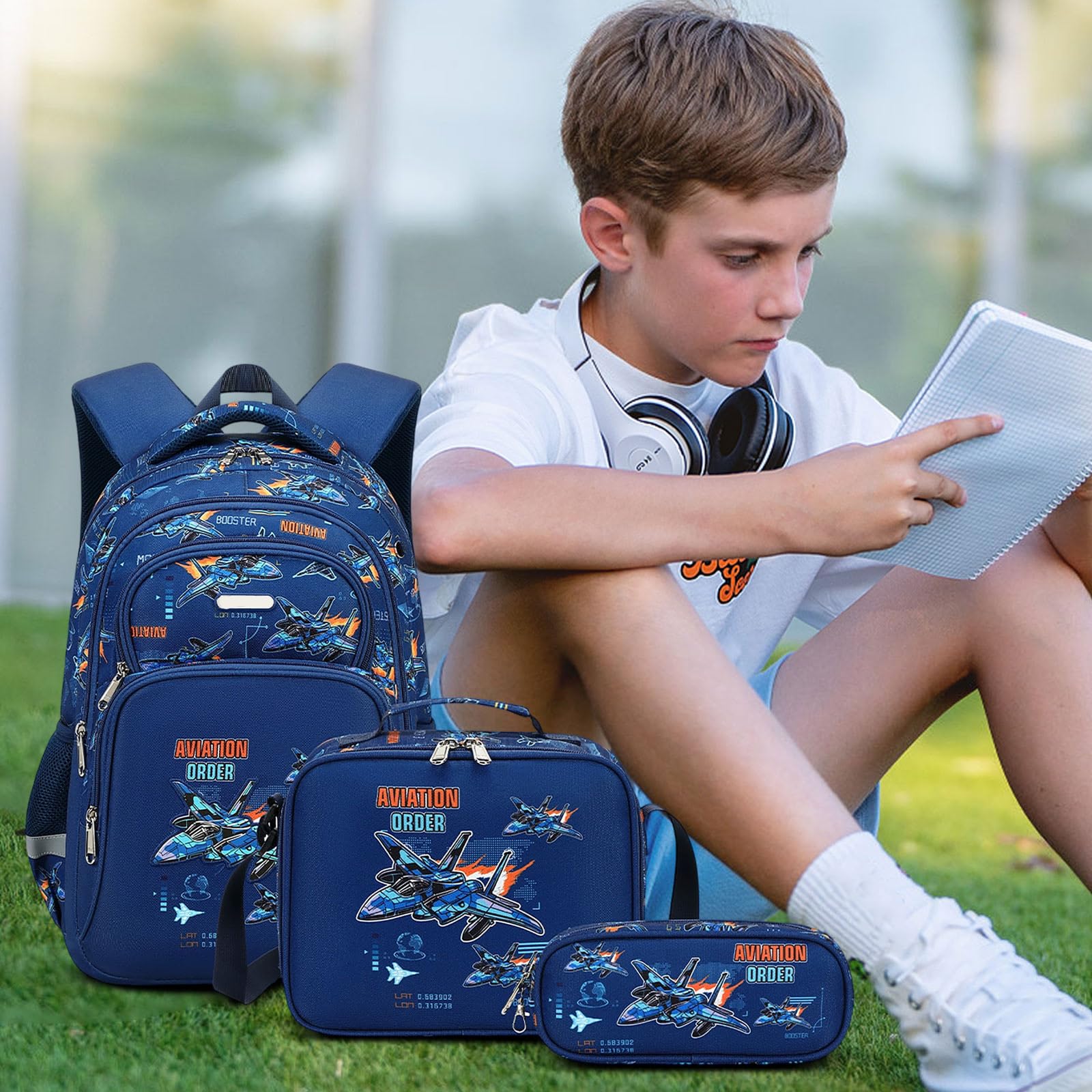 Generisch 3-teiliges Kinder Schulset, Schulranzen, ergonomischer Schulrucksack mit isolierter Brotdosentasche und Stifteetui, praktisches Geschenk für alle Grundschulkinder, G