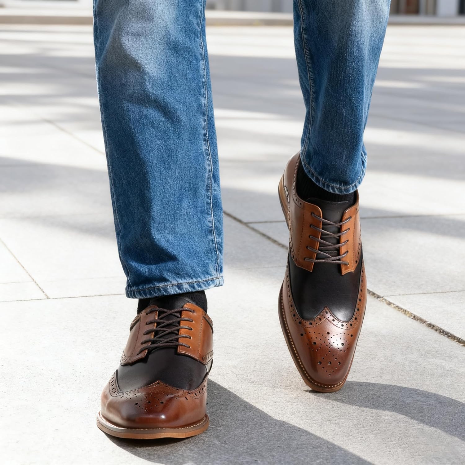 Jousen Mens Dress Shoes Leather Oxford Derby Shoe Formal Brogue Wingtip Dress Shoes for Men - Image 2