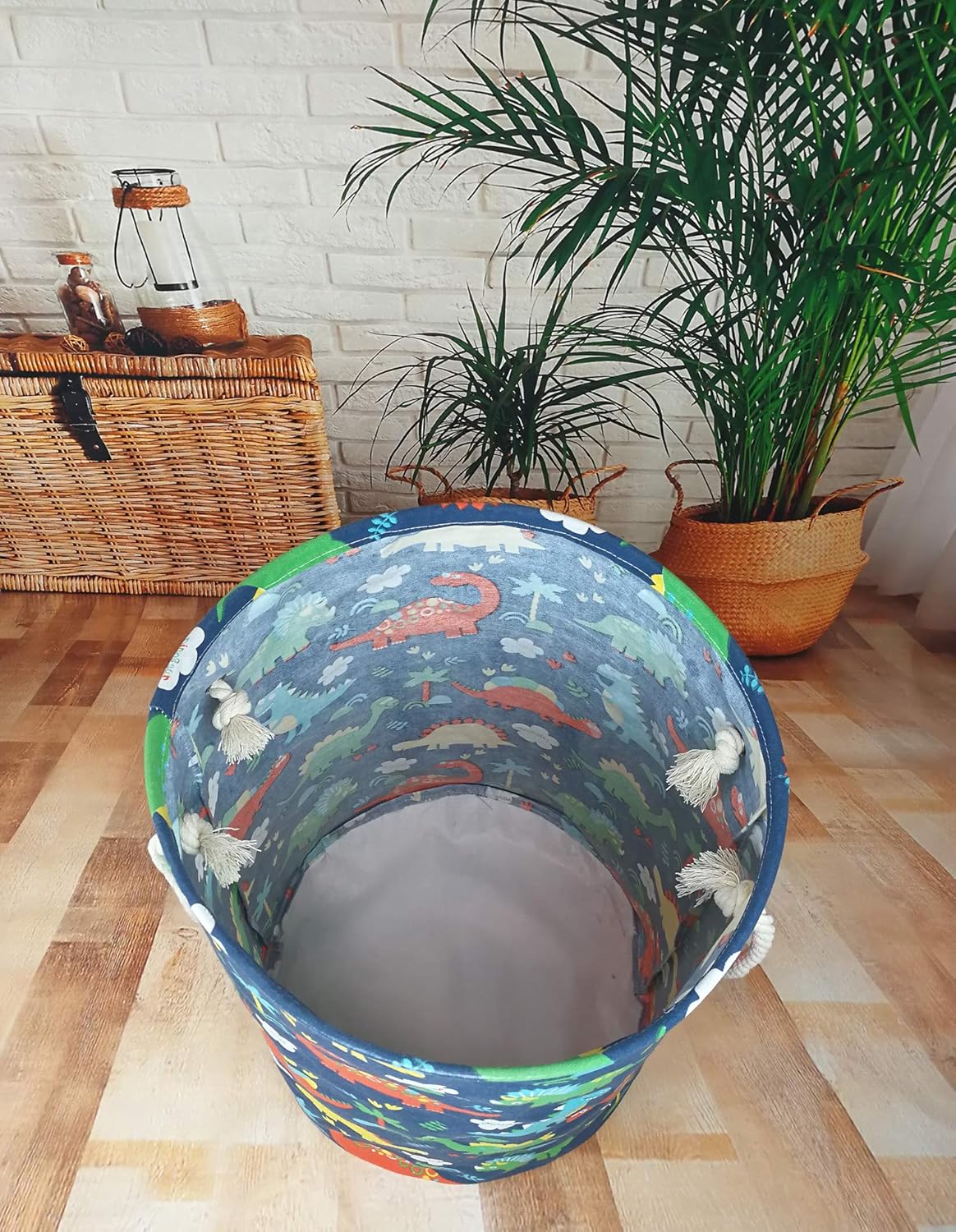 VAIVUSTO Round Laundry Basket, Cute Cartoon Kids Nursery Hamper for Kids Room,Toy Storage easter basket (Tree dinosaur) : Baby
