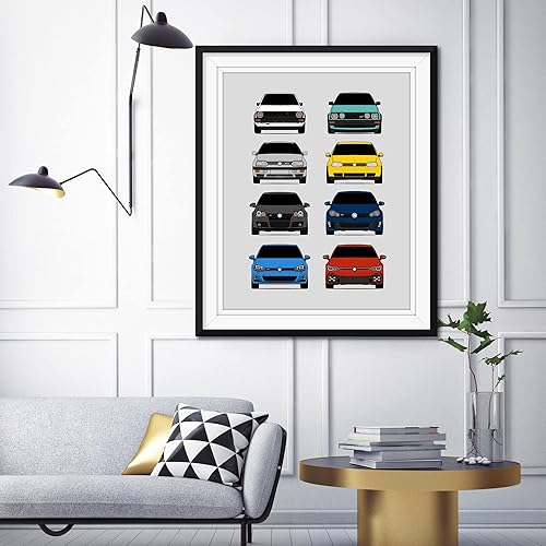 Miniatura 3 de Volkswagen Golf GTI Generations Inspired Car Poster - Handmade Print of VW GTI (Car Models MK1 to MK8) - Multi, 17x22" Metallic Print (Unframed) -