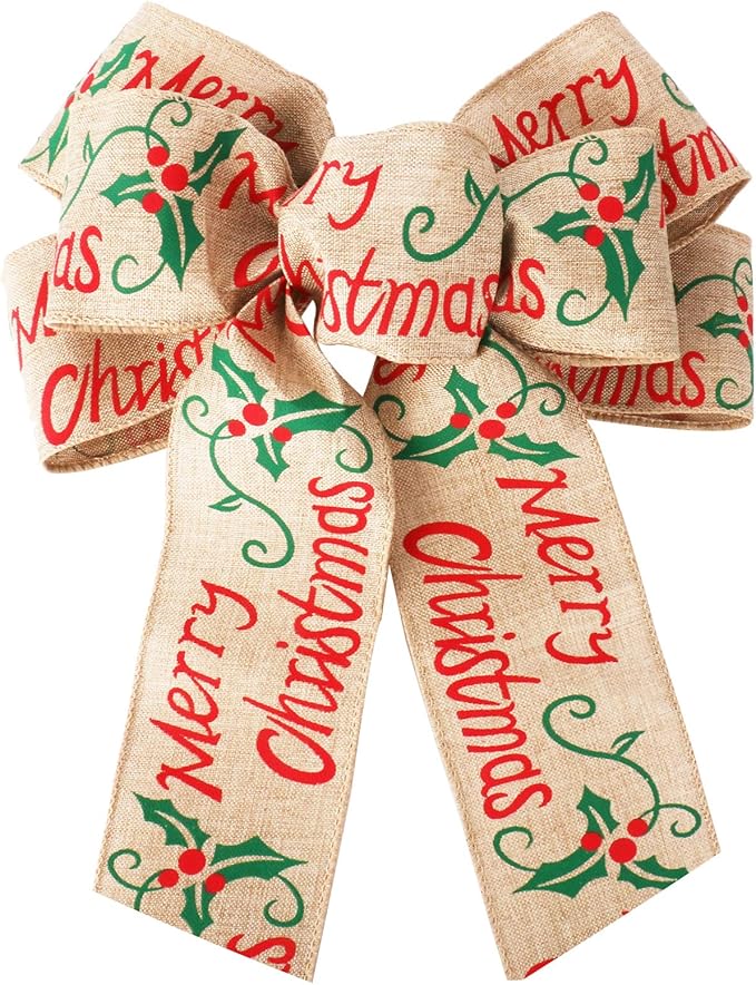 Azude Burlap Christmas Bow Ribbon Christmas Tree Topper