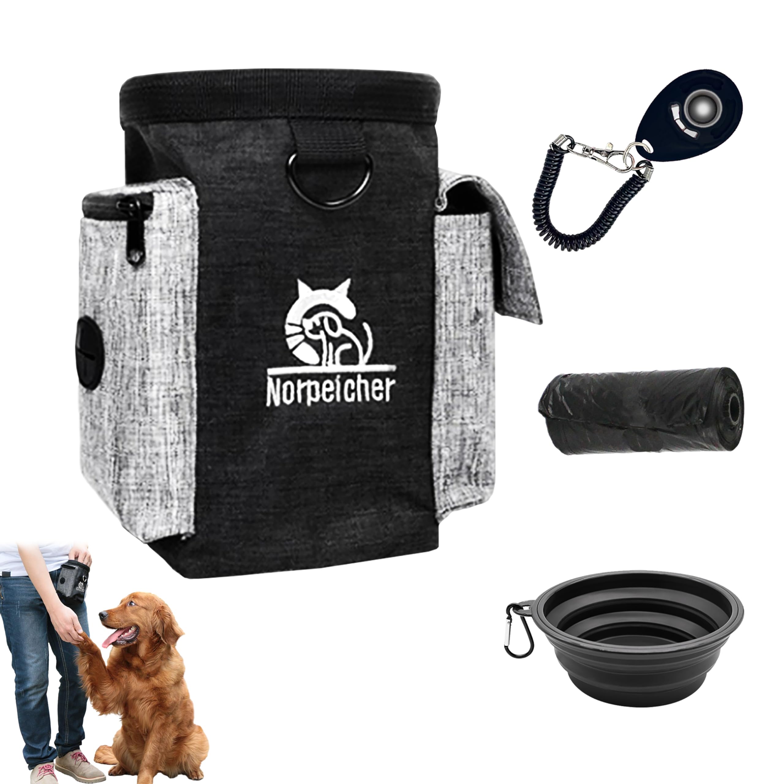 DALAETUS 18 Piezas Bolsa Premios Perro Set, Bolsa de Entrenamiento con Bolsas Caca Perro, Cuenco Plegable y Silbato para Perros para Pasear y Entrenar