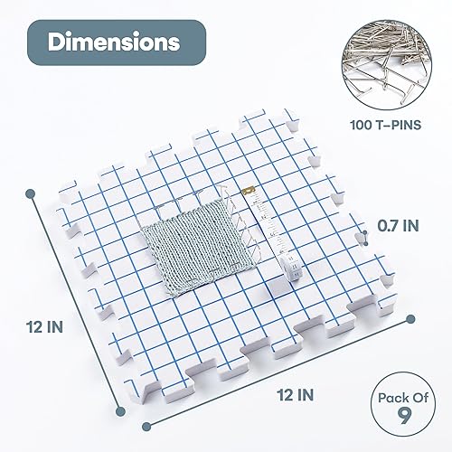 Miniatura 18 de KnitIQ - Bloques de tapetes para tejer y proyectos de ganchillo, tableros de bloques extragruesos, con cuadrículas, 150 pines en T y bolsa