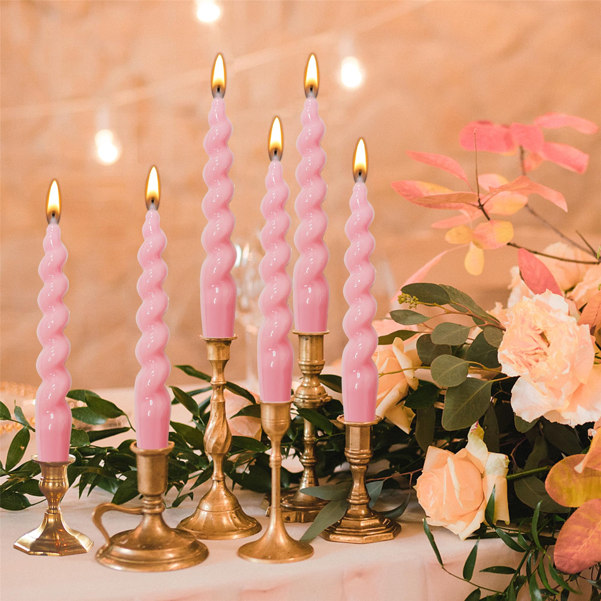 Colorful Spiral Taper Candles 7 Inch, 4 Pack - Twisted Beeswax Candles For Weddings & Parties