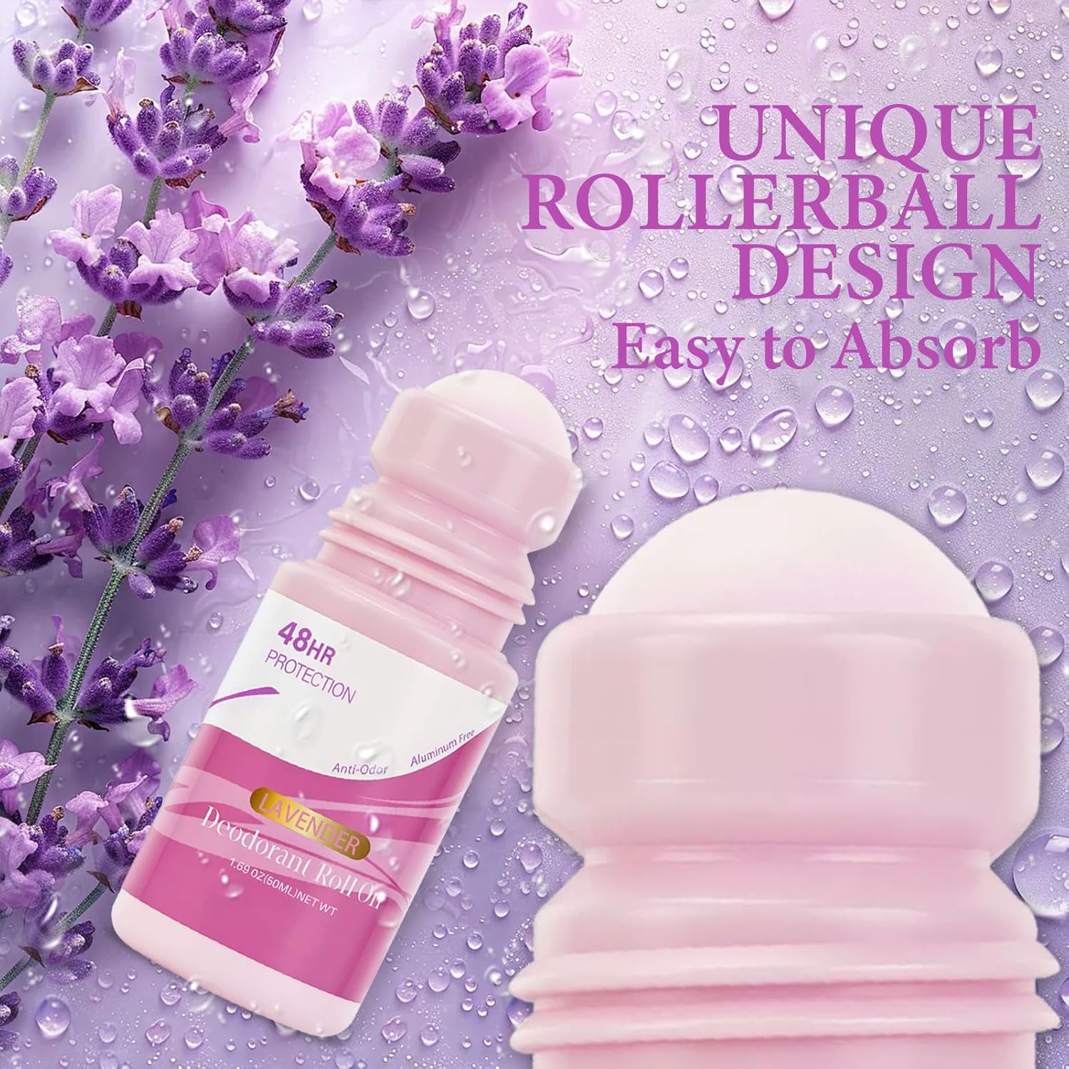Aluminum Free Deodorant with Lavender Fragrance - Roll on Deodorant for Women & Men, 48hr Long-Lasting Odor Protection, Baking Soda Free, Travel Deodorant Roll-On 1.69 Oz - Image 5
