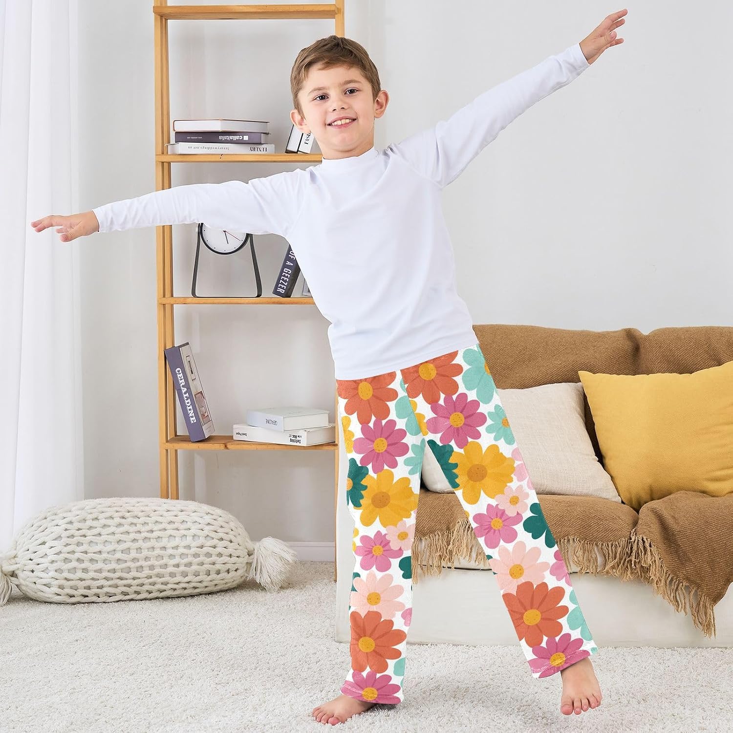 Daisy Flower Boys Pants for Kids Fleece Bottoms Long Jogger Pants Trousers with Pockets Size 6-14Y