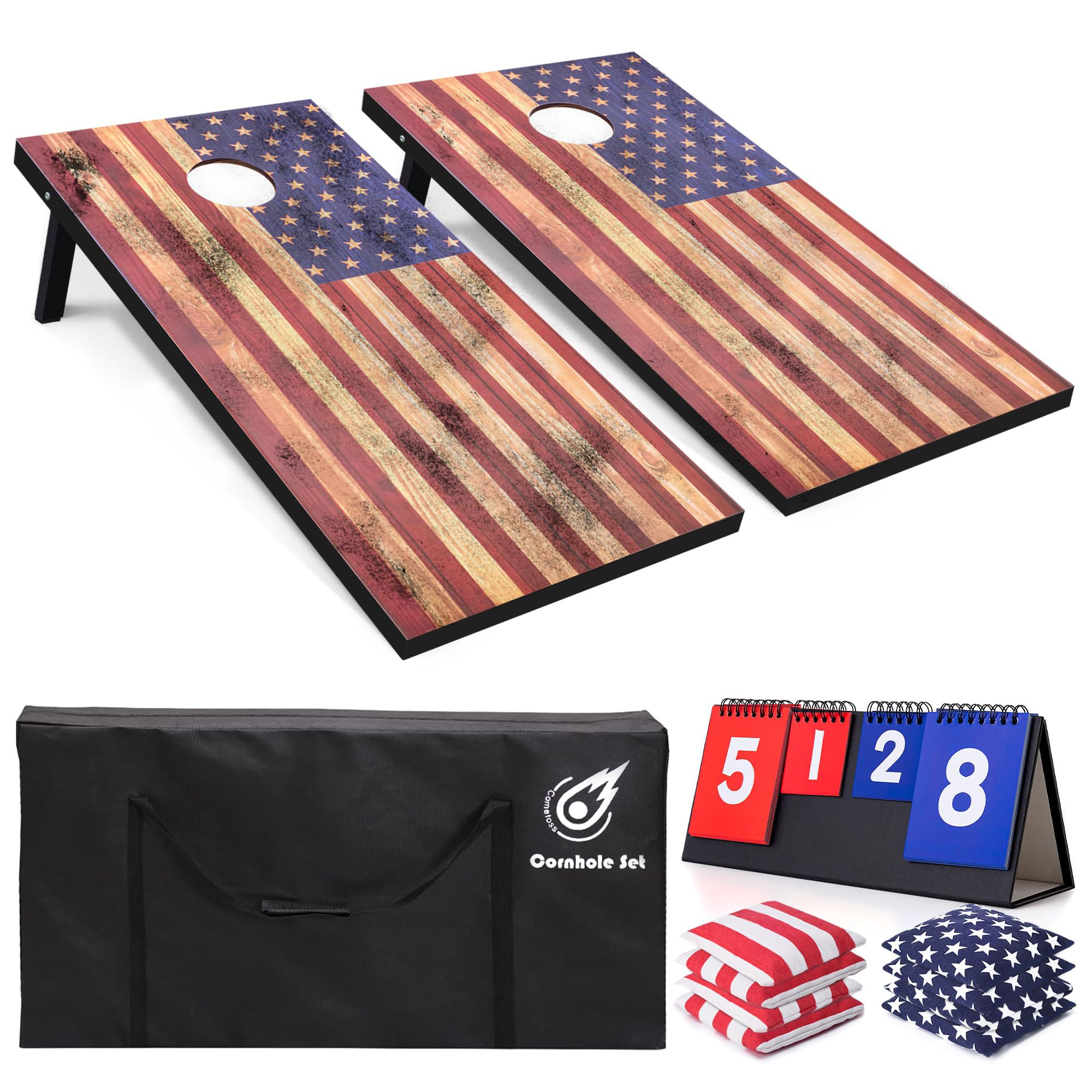 Cornhole Board Set for Adults - 4x2ft, Corn Hole Game with Scoreboard, Outdoor Yard & Lawn Games, Heavy-Duty Wood Construction, Includes 8 Durable Bean Bags, Family Sports