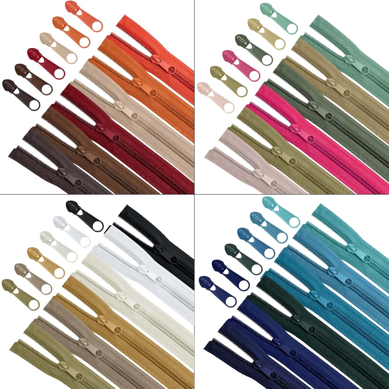 Syhood 24 Colors Zipper Repair Kit, #5 Nylon Coil Sewing Zippers Sewing Supplies Zipper Tape Zippers by the Yard with 96 Pcs Zip Pulls Sliders Purse Hardware for Bags Making(24yard,Dark Morandi)