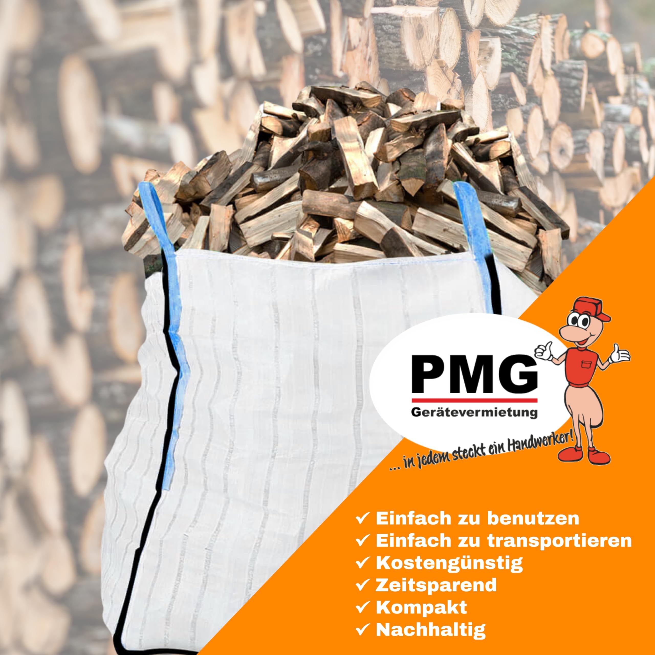 3X Big Bag für Holz | Brennholz-BigBag für 1m³ | Atmungsaktiver BigBag 90x90x110 cm Groß - Hohe Stabilität bis 1500kg, BigBags mit 4 Schlaufen (BigBag ohne Brennholz)