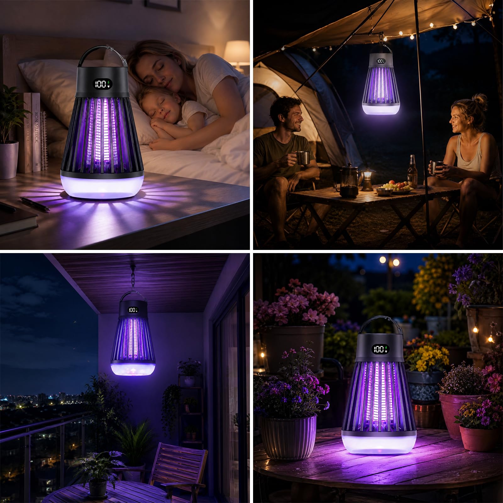 Insektenvernichter Elektrisch LED-Beleuchtung, 360° UV Mückenlampe Fliegenfalle,Mückenfalle USB für Innen Außen Outdoor IPX5 Anti Insektenlampe Camping, Schlafzimmer Küche Wohnmobil Balcony Garten