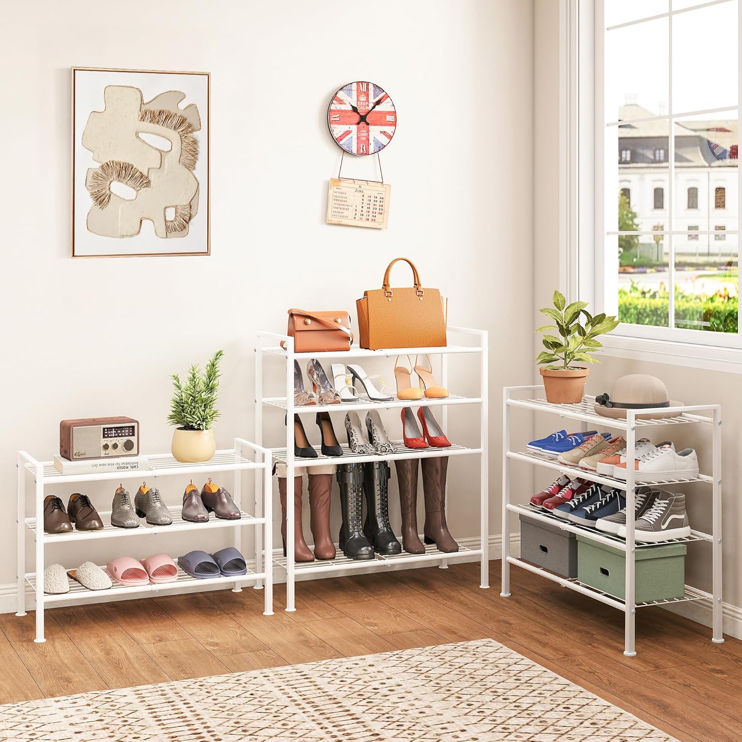 4-Tier Shoe Rack,Metal White Shoe Storage Organizer Shelf for Closet,Entryway,Hallway,Dorm (White, 4 Tier)