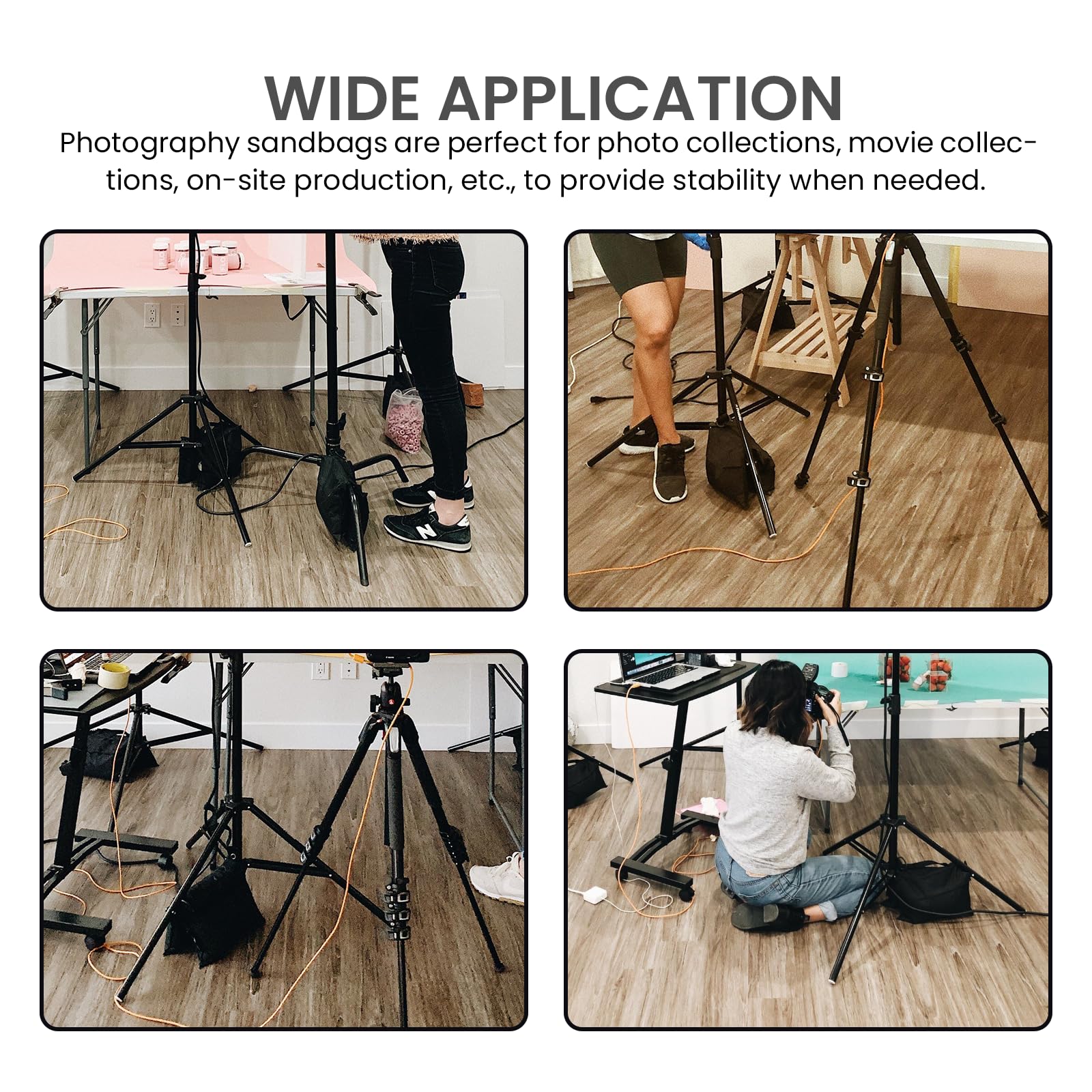 Sacos De Arena para Fotografía,4 Piezas Bolsas De Arena para Fotografía,Bolsa De Arena Vacía con Mosquetón,Bolsas De Peso Fotográficas para Fotografía,Pabellones,Trípodes,Carpas