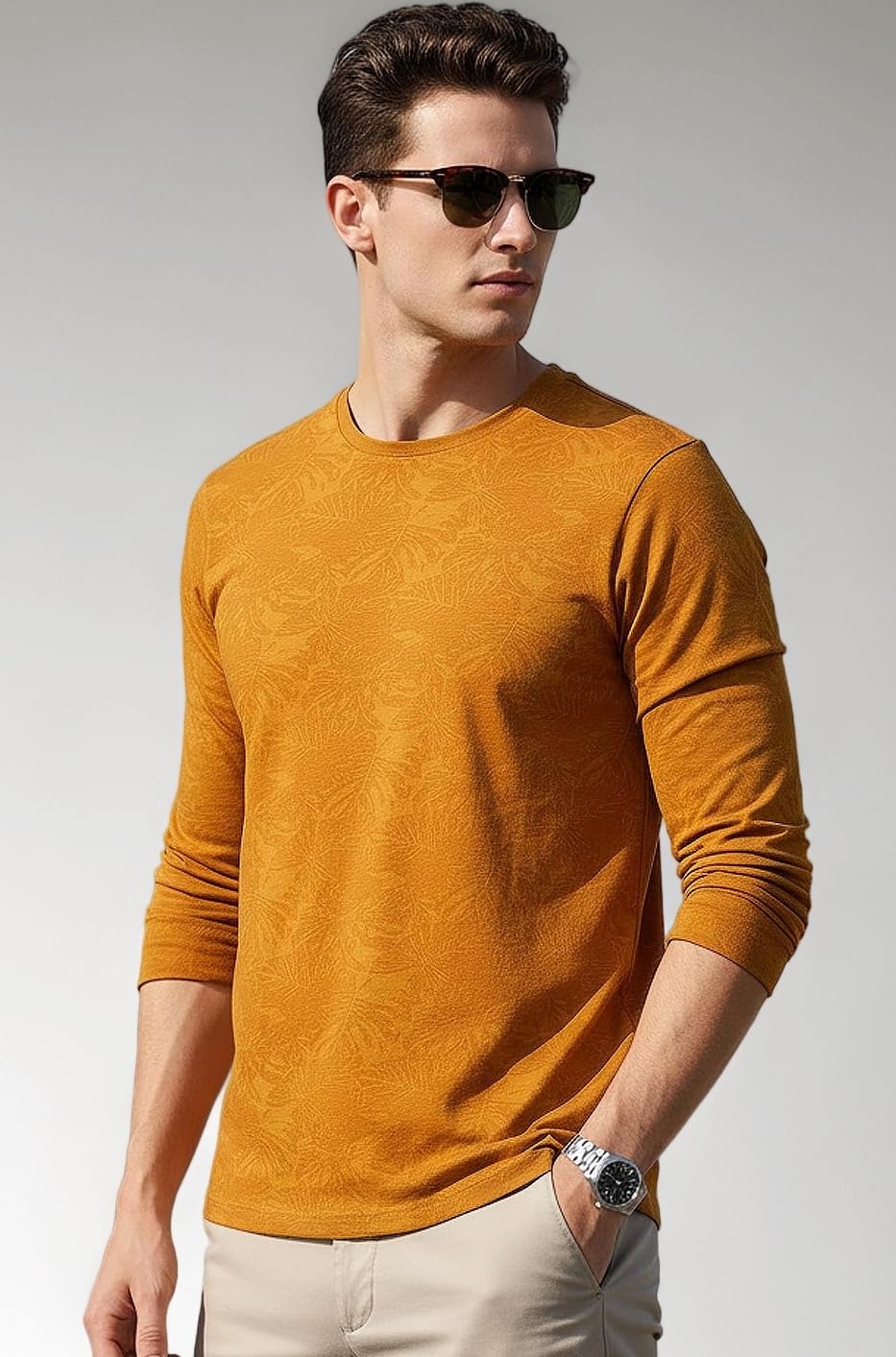 Men's Printed Full Sleeve Slim Fit Cotton T-Shirt