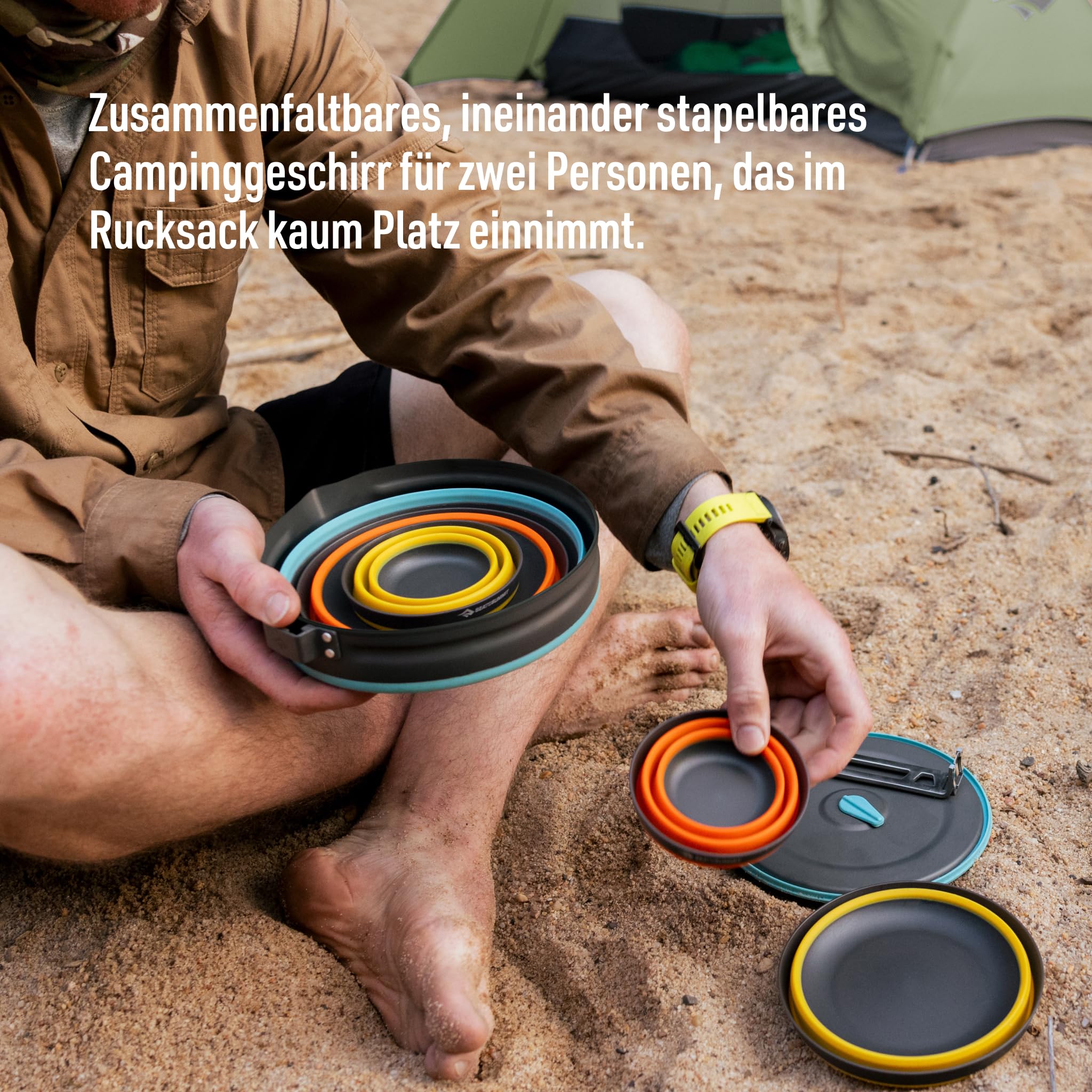 SEA TO SUMMIT - Frontier Dinnerware Set - Ultraleichtes, zusammenfaltbares Geschirrset - 1 Person, 3-teilig - 1 Camping-Becher, 1 mittelgroße & 1 große Schüssel - BPA-frei - aus Silikon - 197 g