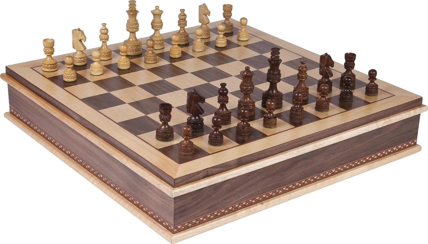 Monte Carlo Deluxe Chessmen & Battery Park Wooden Chess Board with Storage
