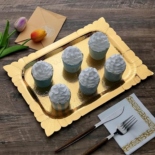 Miniatura 2 de Efavormart - Paquete de 10 bandejas de cartón dorado de 14 x 10 pulgadas con textura de cuero, diseño floral, 1100 GSM para recepciones de boda,