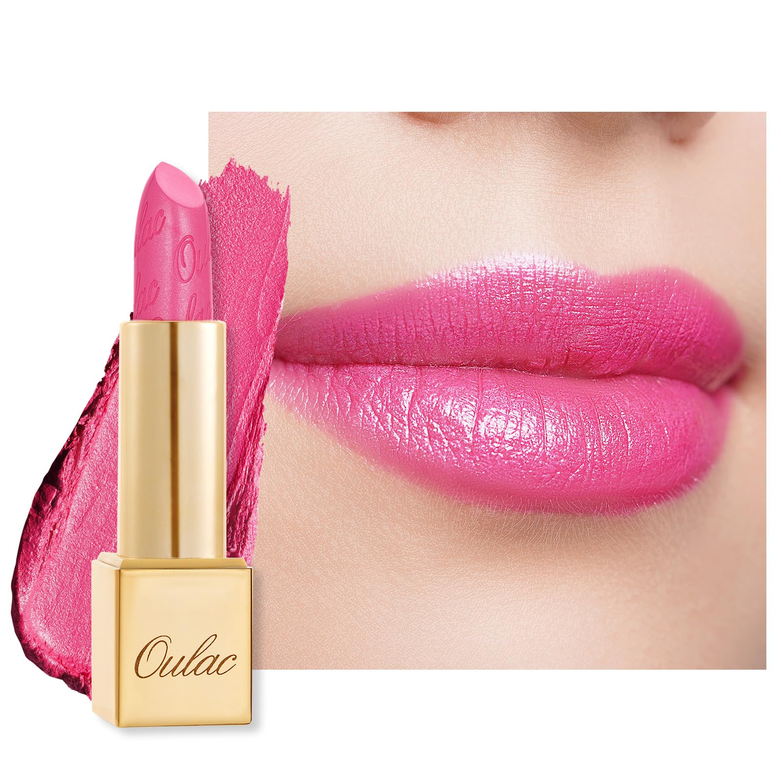 OULAC Lippenstift Mit Glitzer Feuchtigkeitsspendende und Wasserdicht Kein Körniges Gefühl Langanhaltender Creme Lippenstift, 4,3g