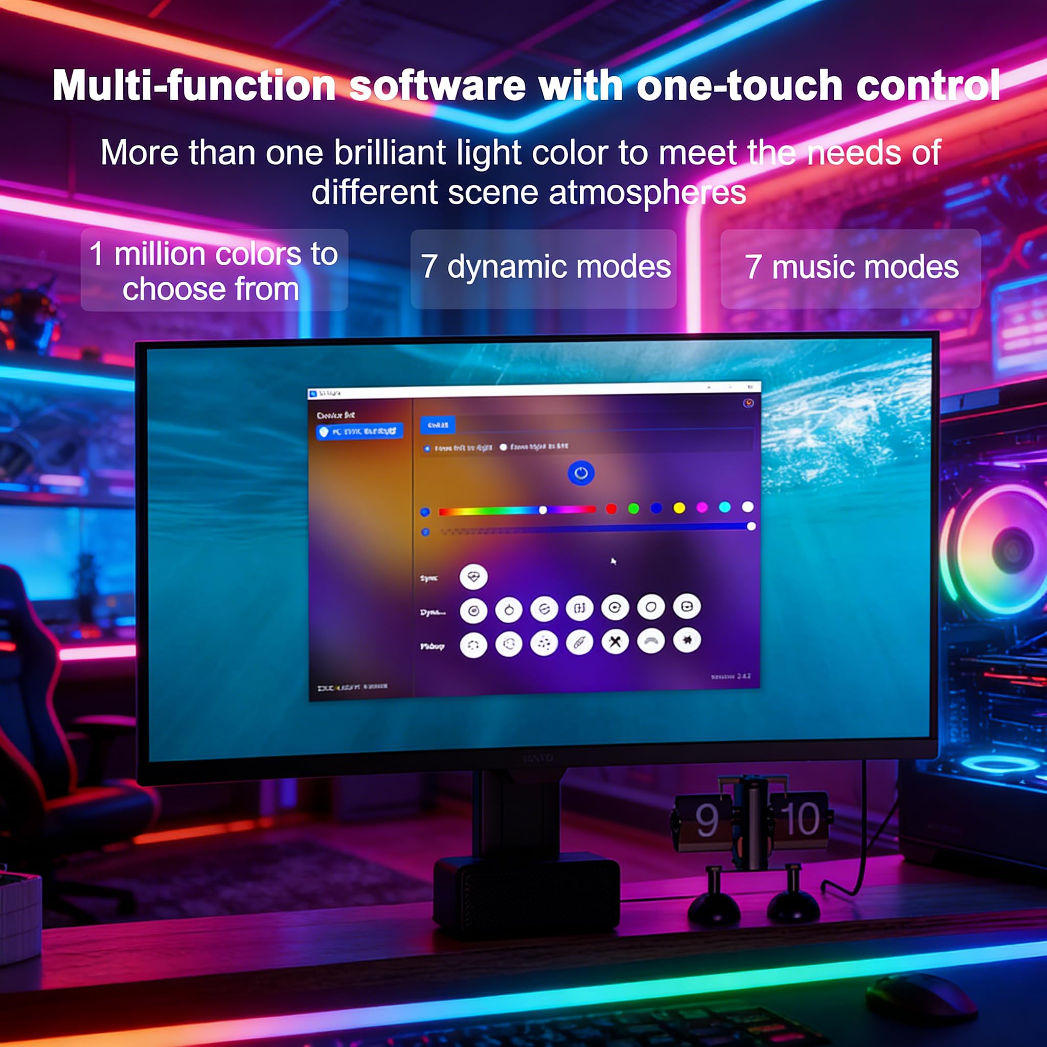 Retroilluminazione a LED per monitor per PC Strisce luminose a LED Ritmo musicale Luce dinamica Sincronizzazione dietro il software del monitor Modalità dinamica a colori (27 pollici)