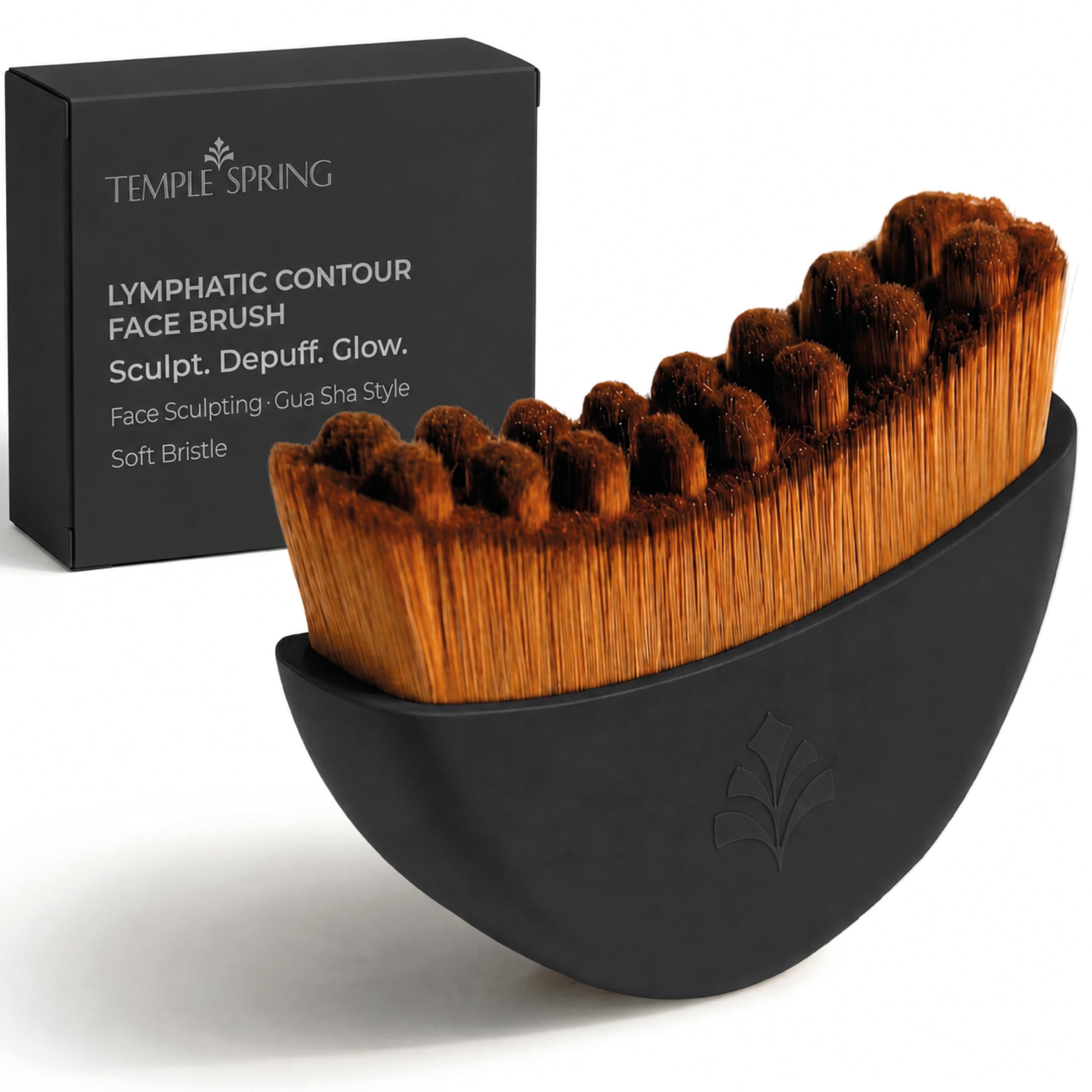 Temple Spring Lymphatic Contour Face Brush for Men - Jawline Sculpting & Double Chin Defining Tool, Soft Bristles, Travel Case & Technique Guide