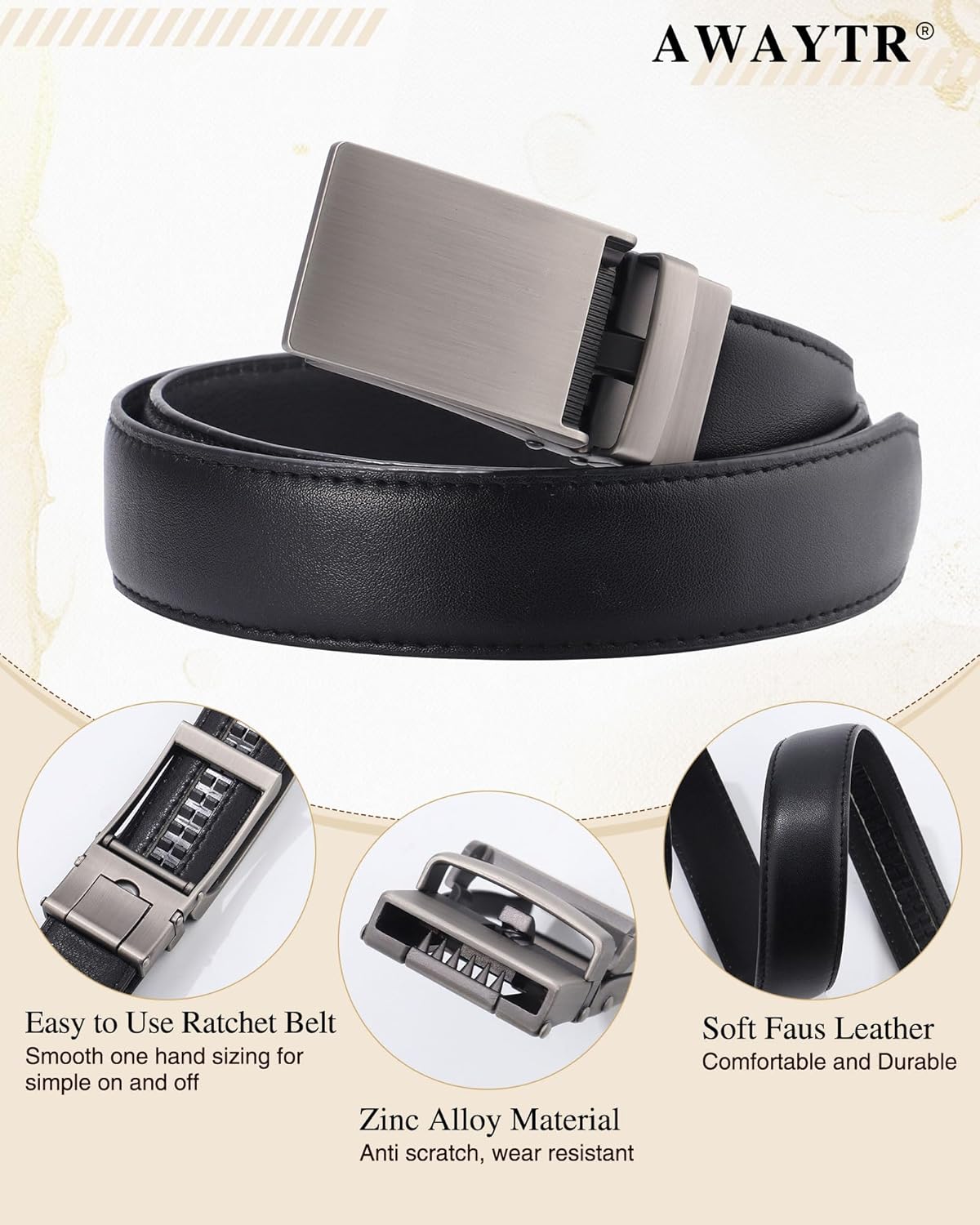 AWAYTR Boys Dress Ratchet Belt - Kid Leather Belt with Metal Buckle for Youth Teen Boys - Image 4