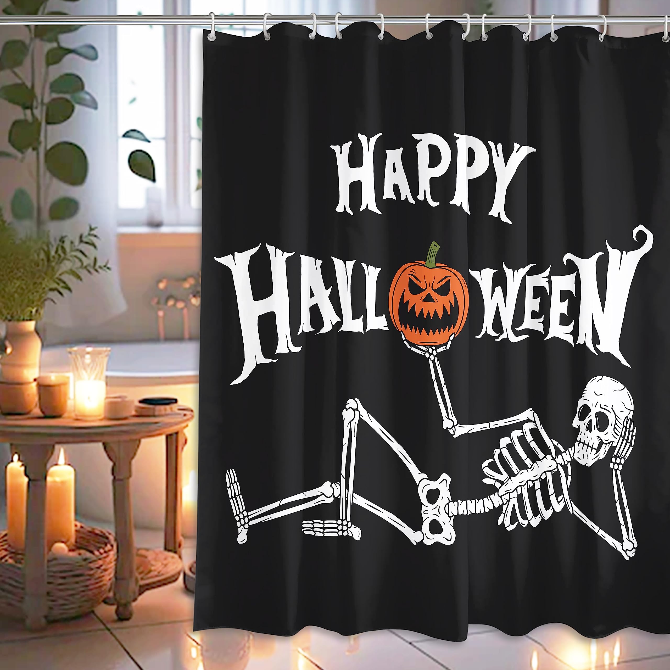 Mocsicka Halloween-Duschvorhang – Gruseliges Totenkopf-Motiv, Wasserdicht, 183x183 Cm, Mit 12 Haken