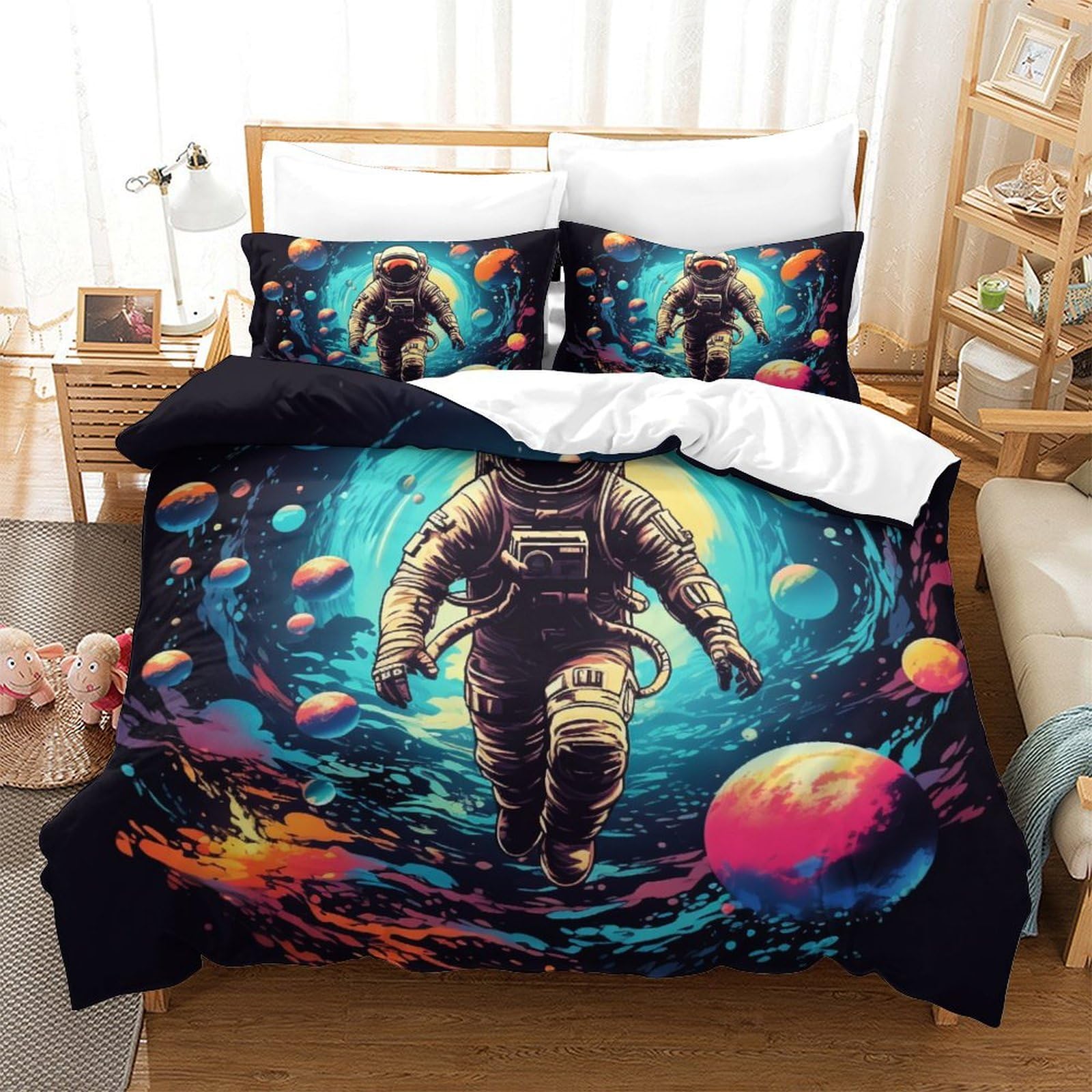 Housse de couette astronaute zippée en microfibre respirante 260x220