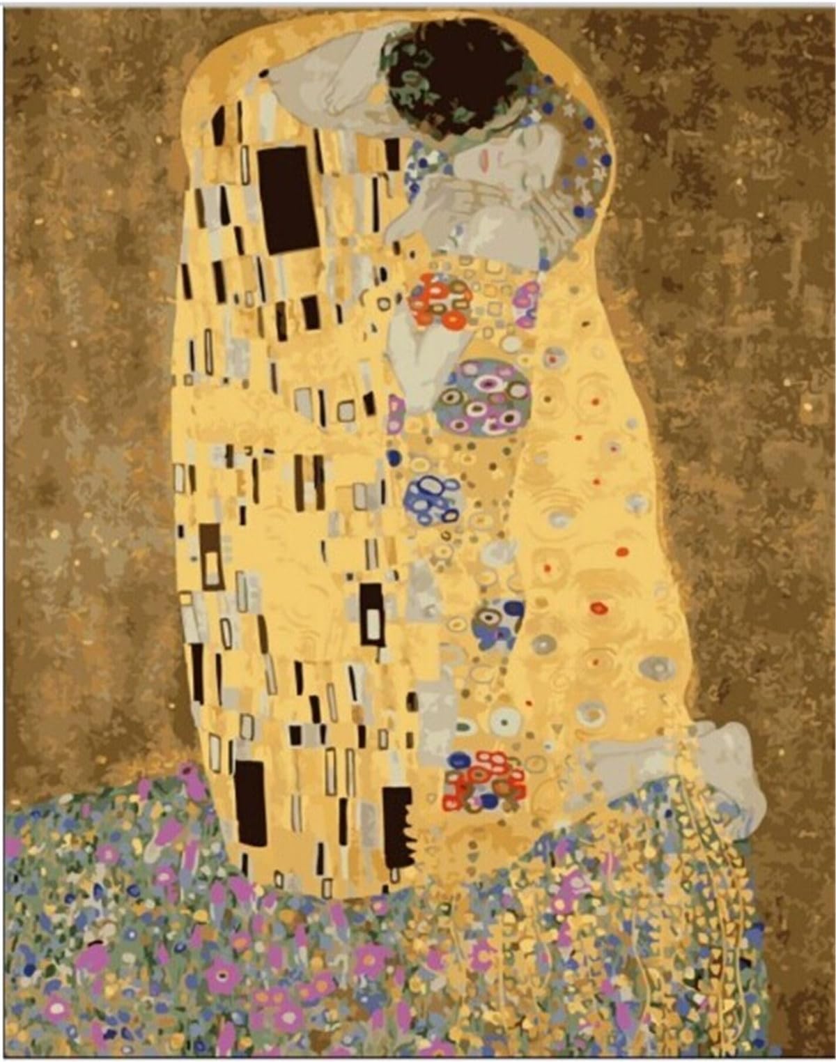 Sonby Frameless DIY Paint by Numbers Canvas Brushes Paints Kits for Adults Lover Kiss Painting by Number for Home Wall Decor,16x20" Unmounted