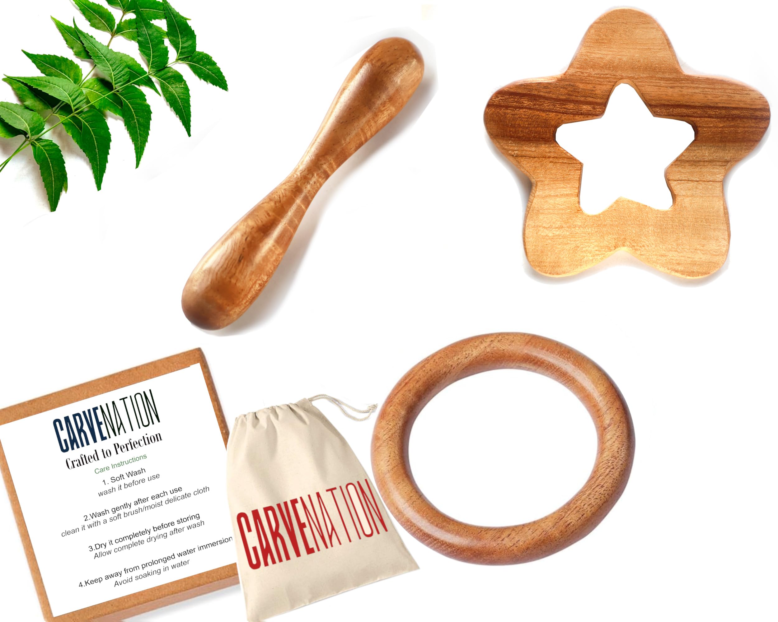 CarveNation® Neem Wood Teether | Tender Dumbbell Ring Shape Wooden Teether | Ayurvedic Beneficial Neem Baby Gum Soothers and Chew Rings | Beautiful Chewbies for Toddlers (Star Ring Dumbbell)-image-31