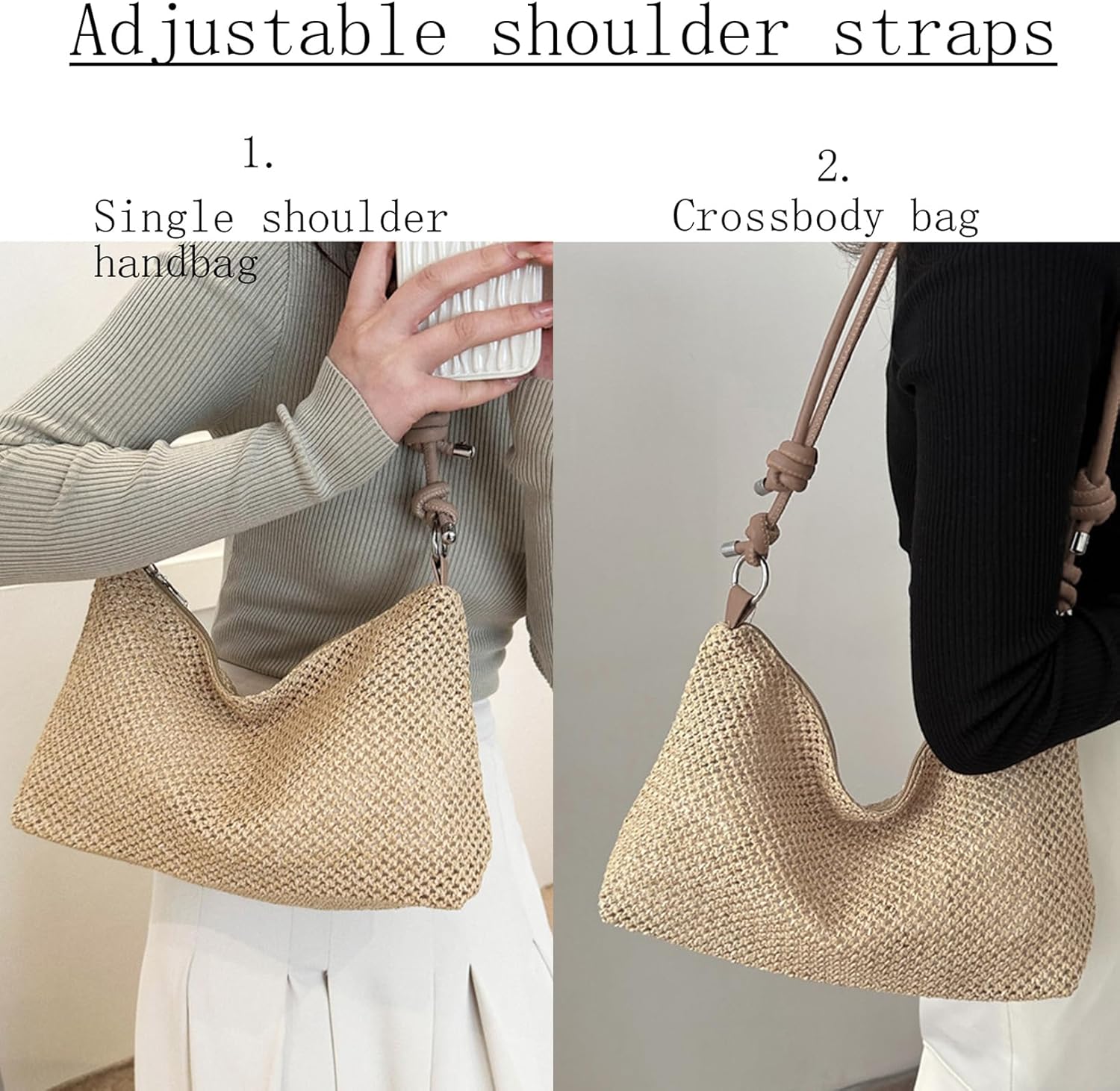 Casual Beach Tote Bag, Straw Beach Bag Fashion Shoulder Bag Crossbody Bag, For Beach Picnic Vacation - Image 6