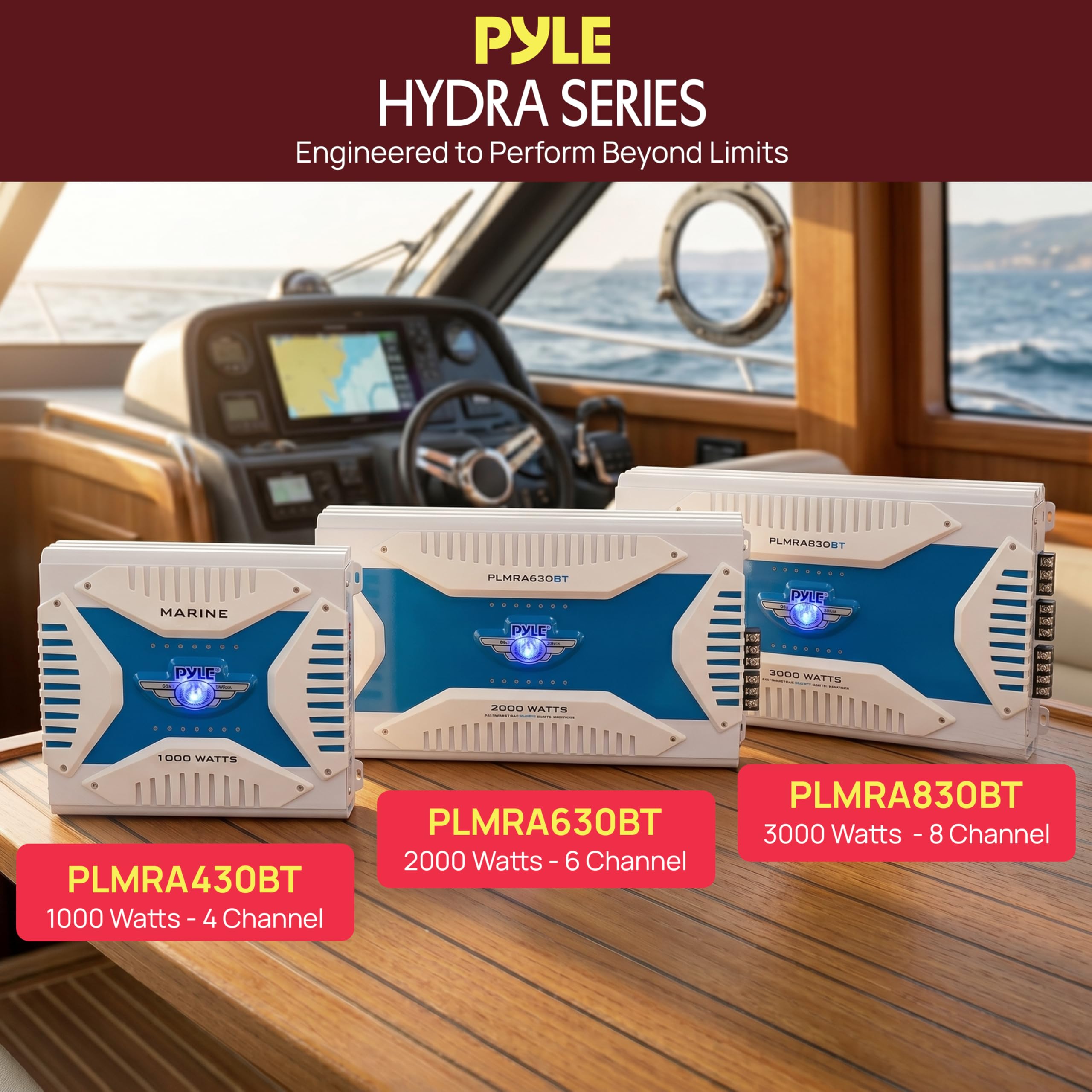 Pyle PLMRA630BT Elite Series wodoodporny wzmacniacz Bluetooth (2000 W 6-kanałowy wzmacniacz mostkowy)