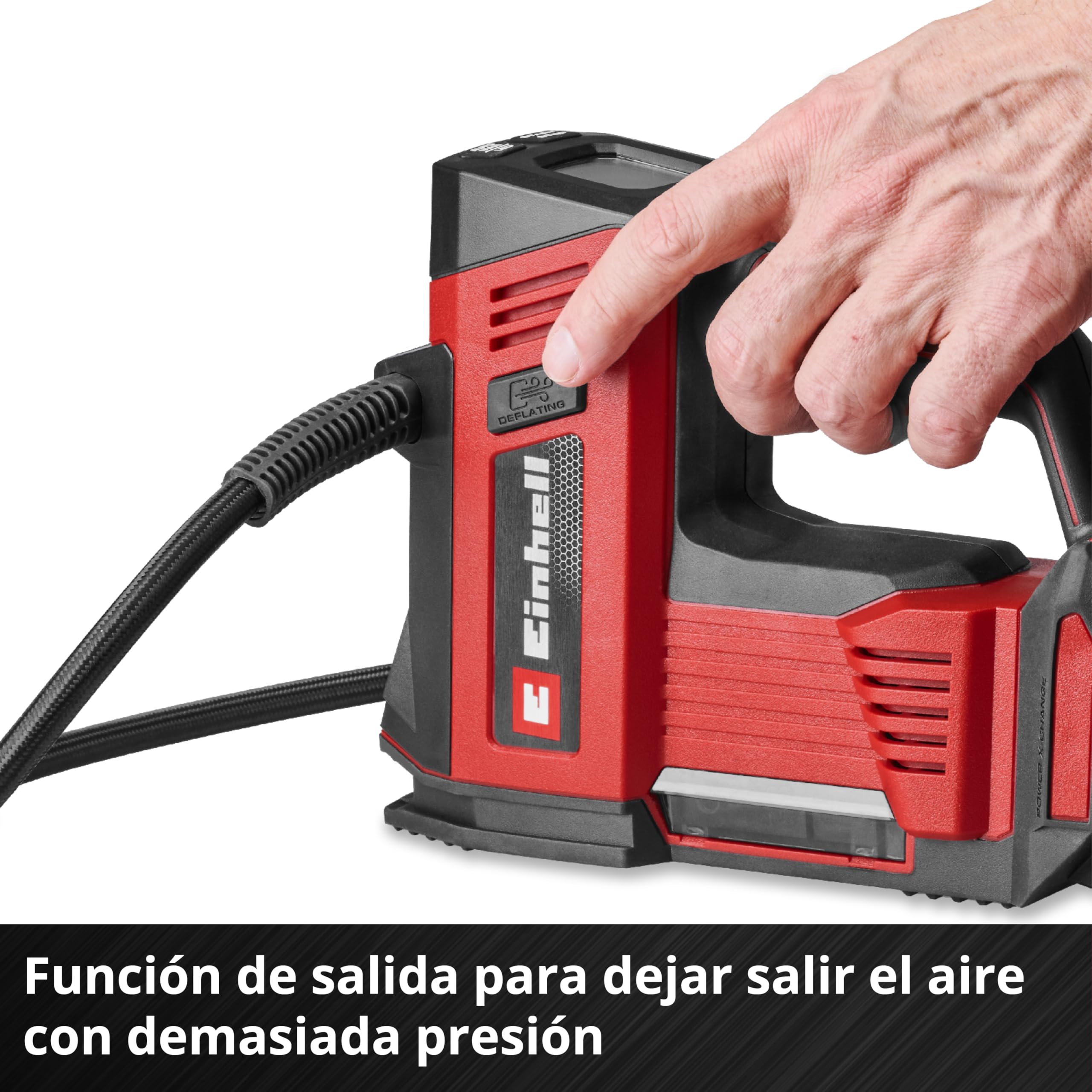Einhell compresor de coche con batería CE-CC 18/23 D Li-Solo Power X-Change (18 V, máx. 11 bar, manómetro digital con pantalla digital LCD, función de desconexión automática, sin batería)